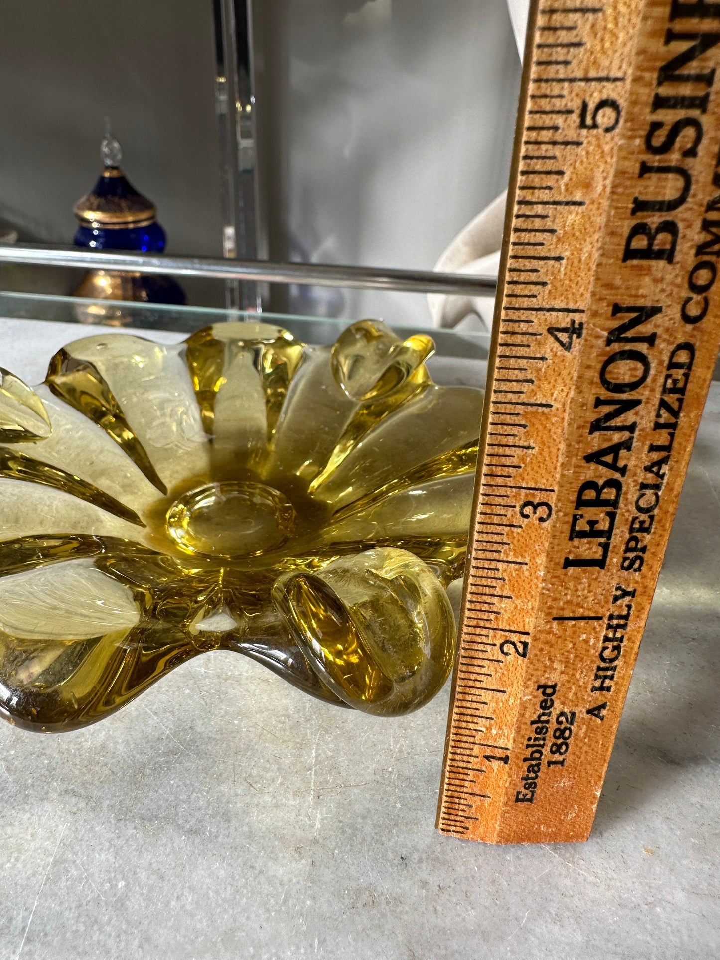 Vintage MCM Yellow Art Glass Ashtray | Flower Art Glass Ashtray | Mid Century Modern Art Glass Ashtray