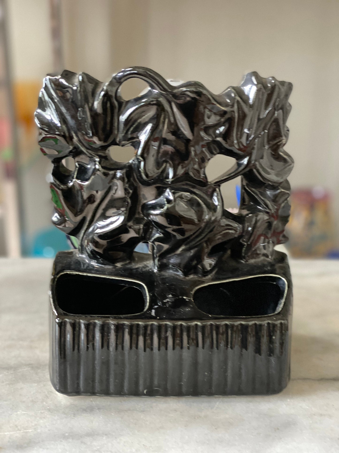 Vintage Mid Century Modern Ivy TV Lamp | Black Ceramic Ivy TV Lamp Planter Combo 1950s MCM Tv Lamp