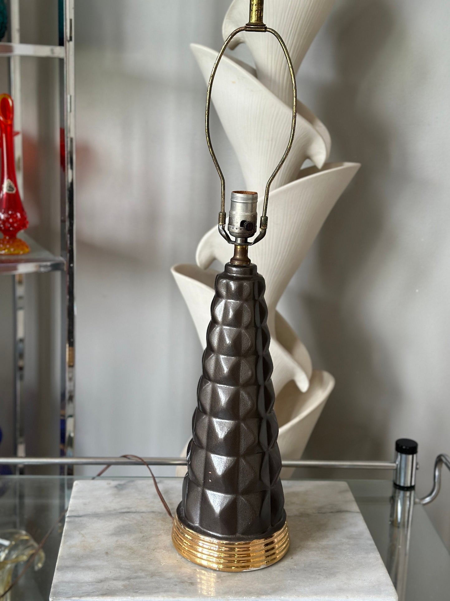 Vintage Mid Century Modern Bronze  Ceramic Table Lamp | MCM Lightning