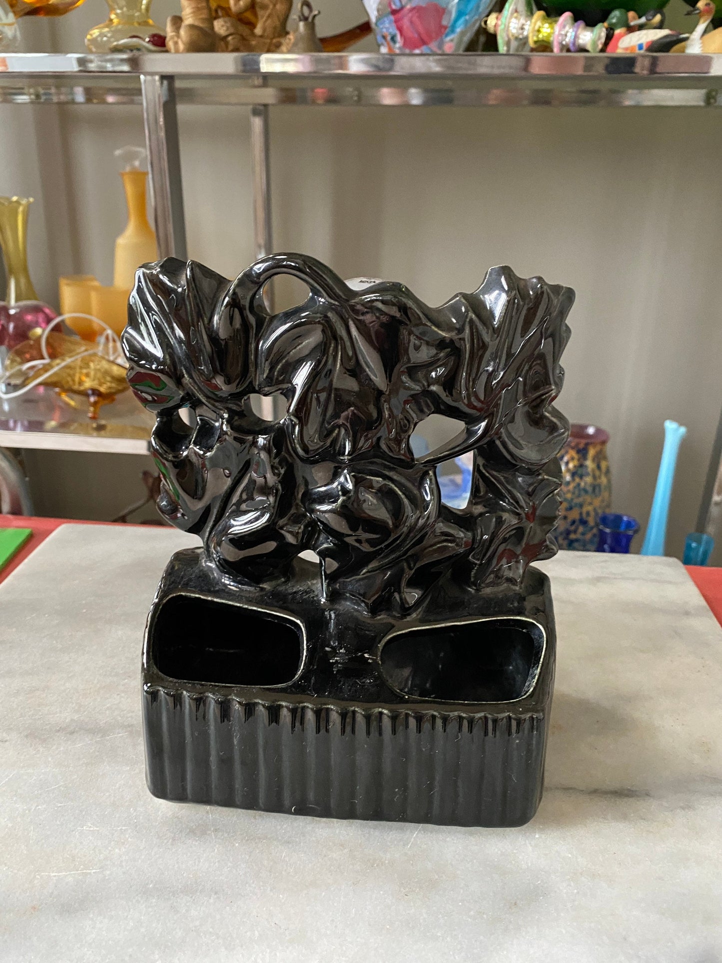 Vintage Mid Century Modern Ivy TV Lamp | Black Ceramic Ivy TV Lamp Planter Combo 1950s MCM Tv Lamp