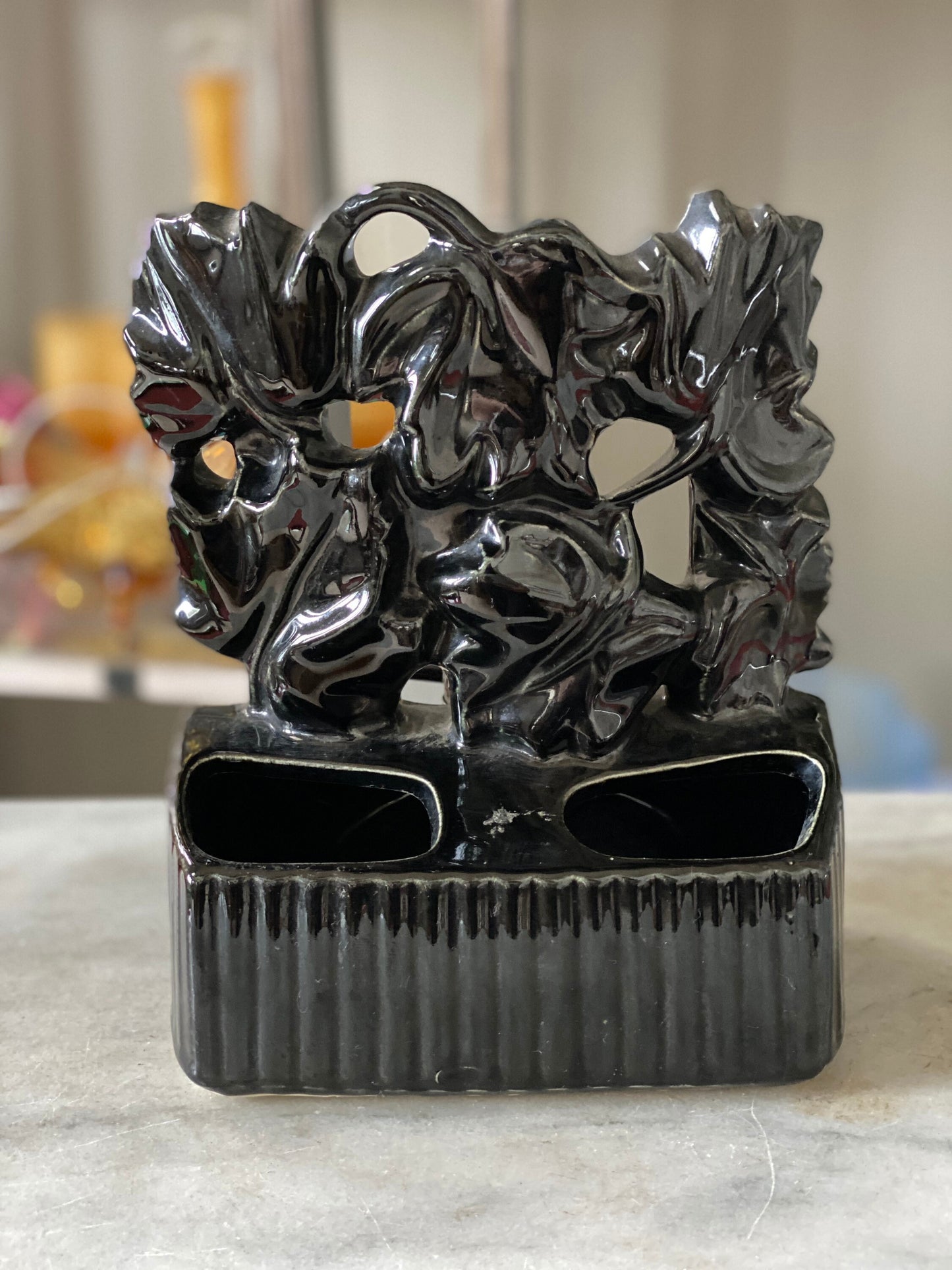Vintage Mid Century Modern Ivy TV Lamp | Black Ceramic Ivy TV Lamp Planter Combo 1950s MCM Tv Lamp