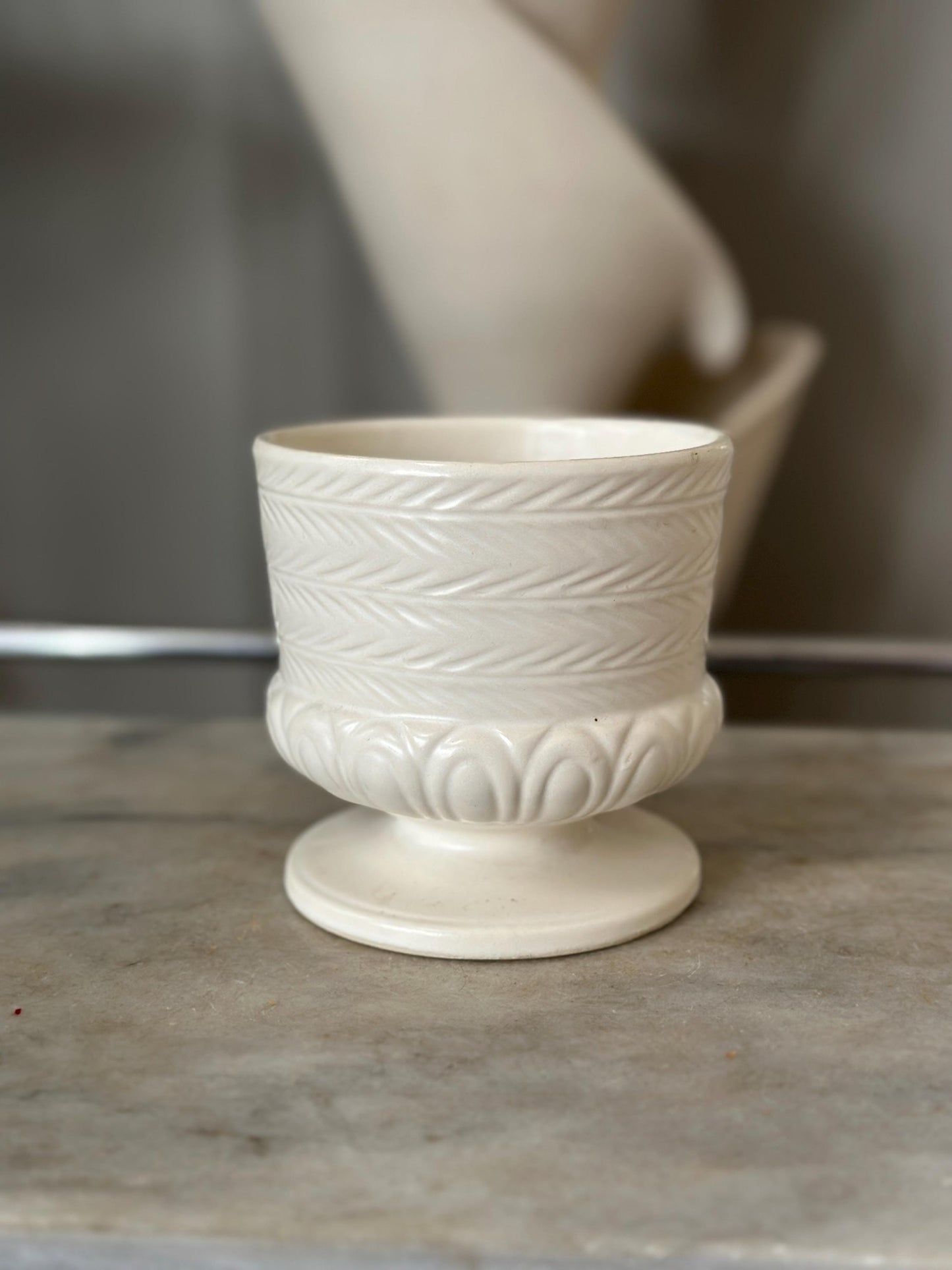 Vintage Hull USA F64 Vase | White Matte  Glaze Pedestal Pottery