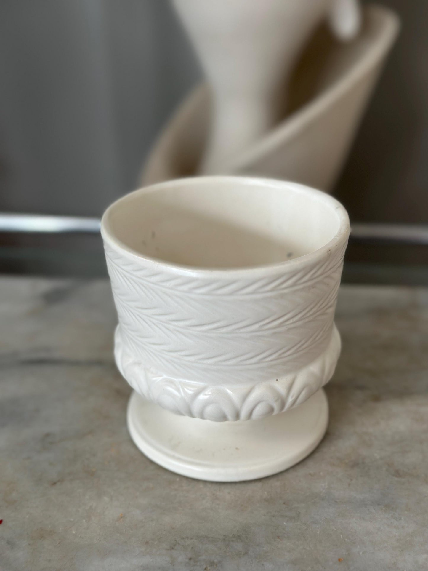 Vintage Hull USA F64 Vase | White Matte  Glaze Pedestal Pottery