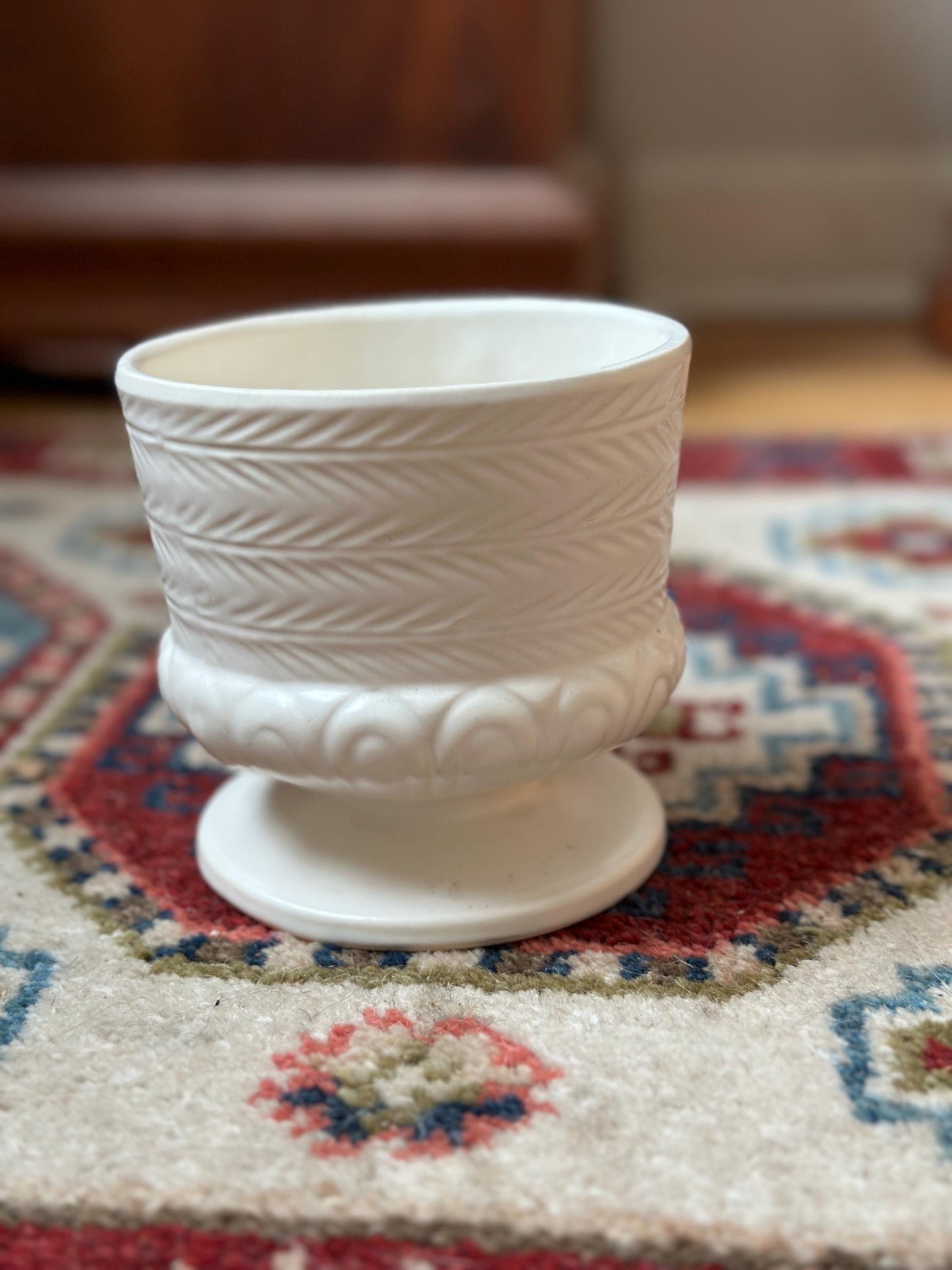 Vintage Hull USA F64 Vase | White Matte  Glaze Pedestal Pottery