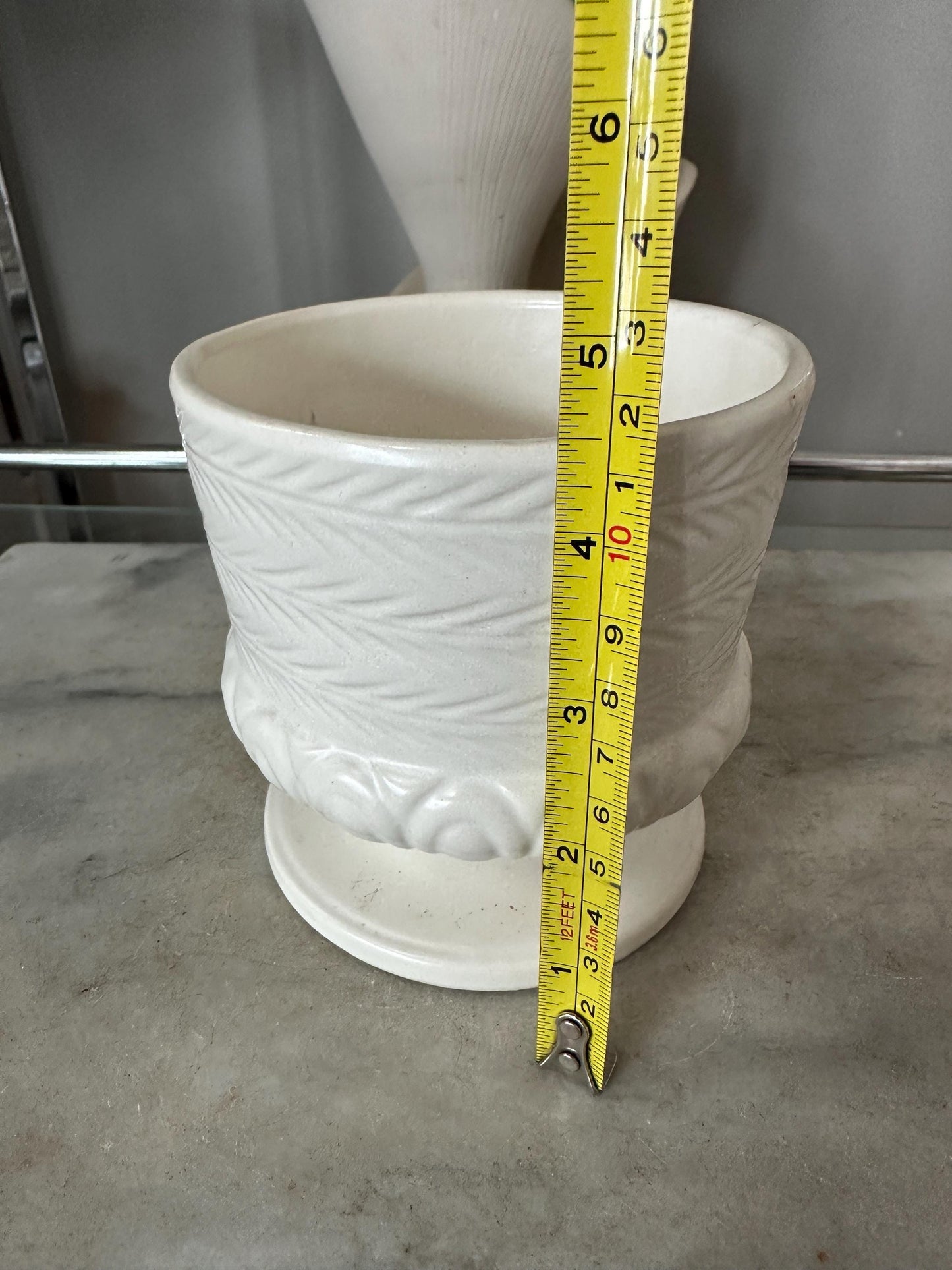 Vintage Hull USA F64 Vase | White Matte  Glaze Pedestal Pottery