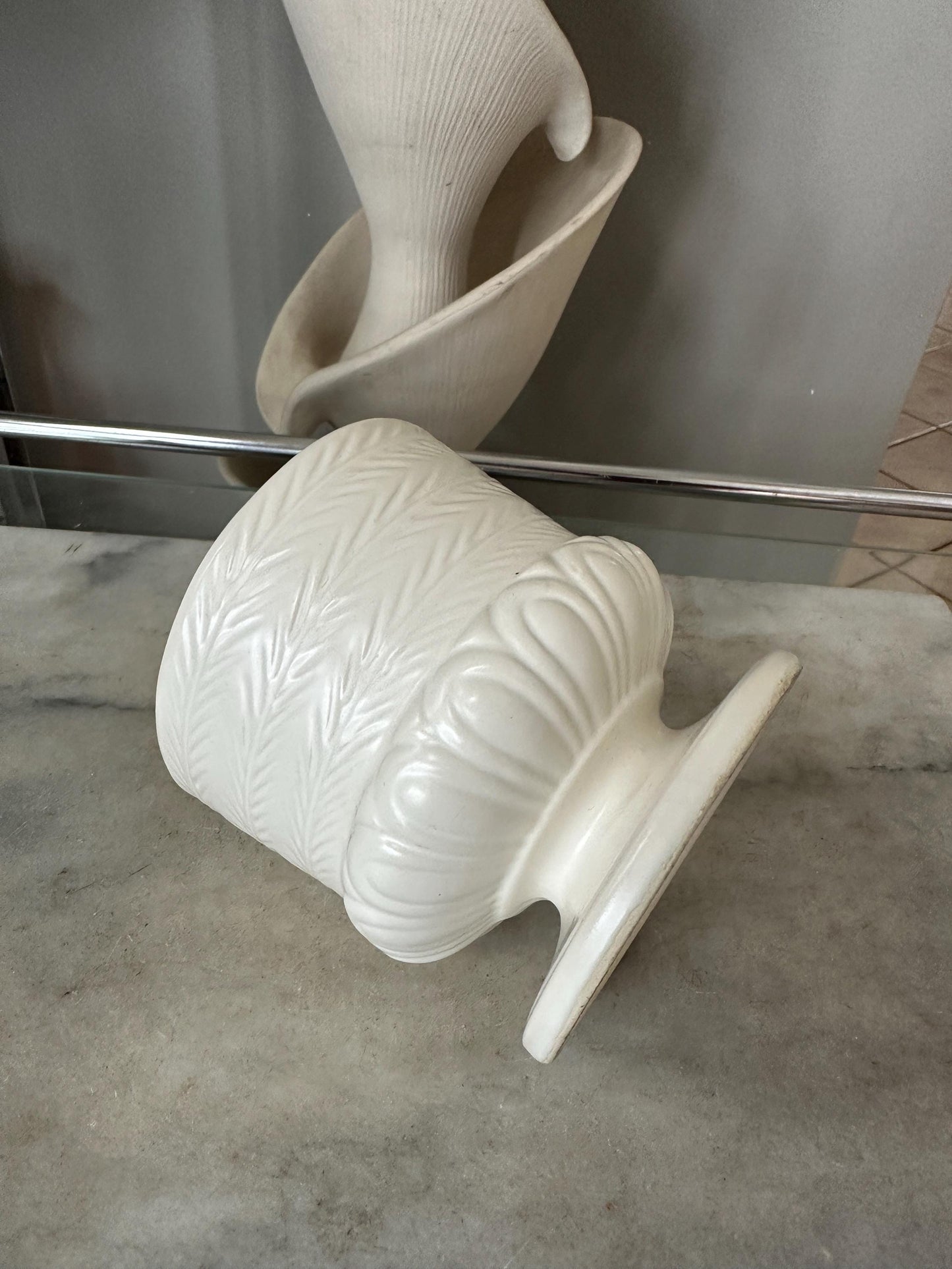 Vintage Hull USA F64 Vase | White Matte  Glaze Pedestal Pottery