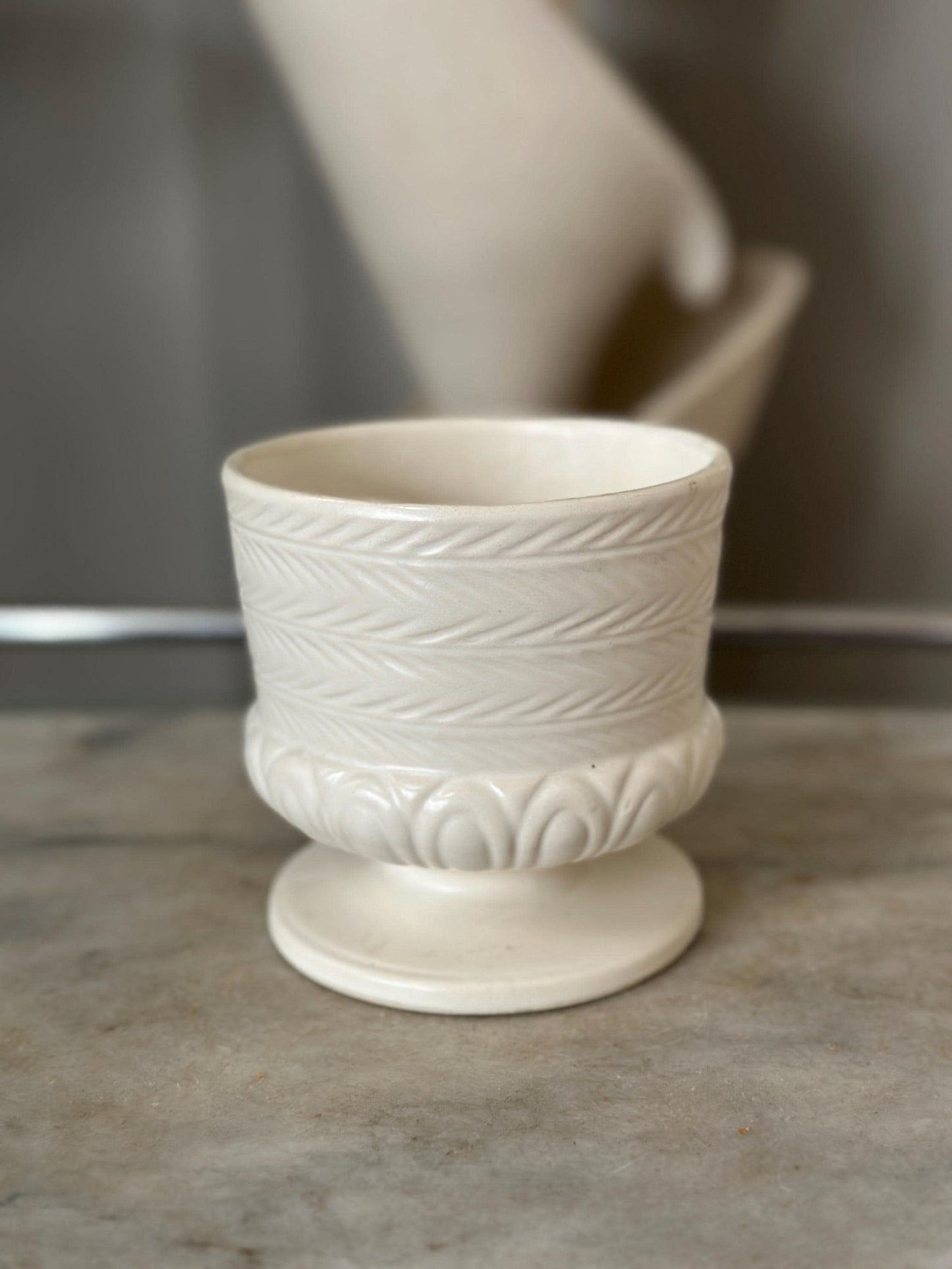 Vintage Hull USA F64 Vase | White Matte  Glaze Pedestal Pottery