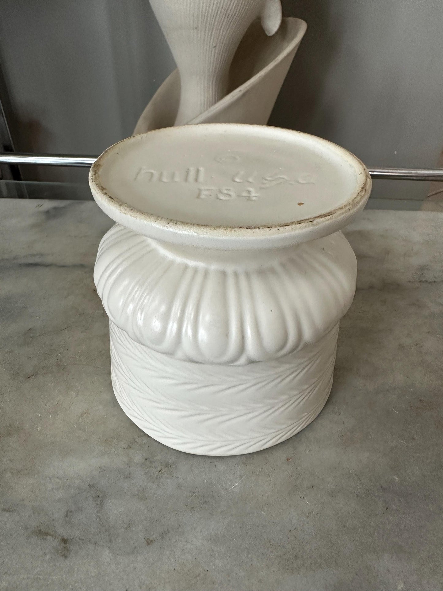 Vintage Hull USA F64 Vase | White Matte  Glaze Pedestal Pottery