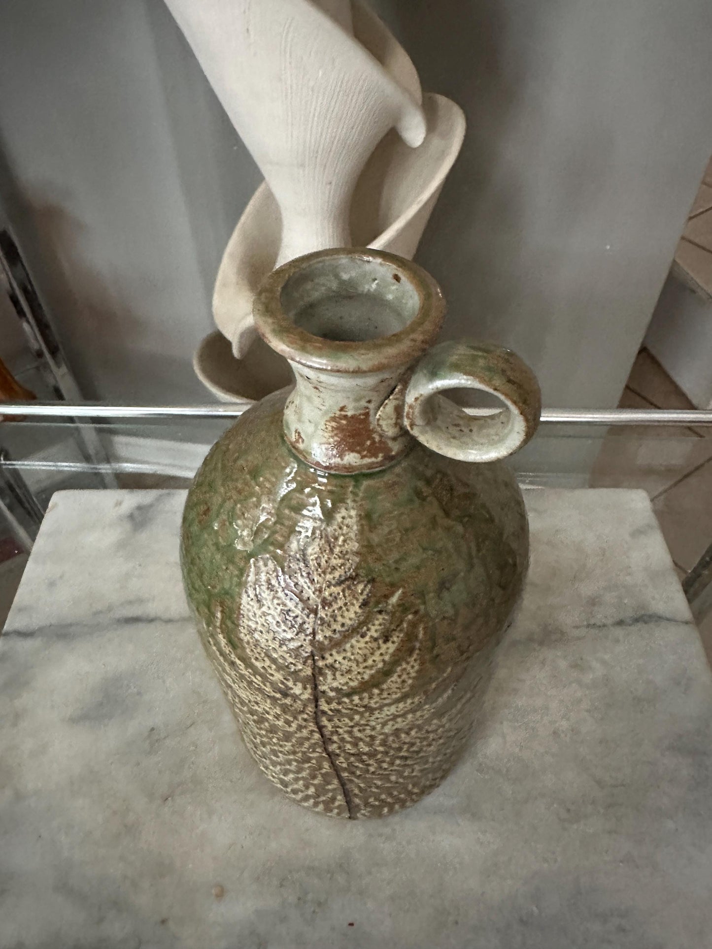 Hand-Thrown Studio Art Pottery Jug, Fern Motif, Signed & Dated
