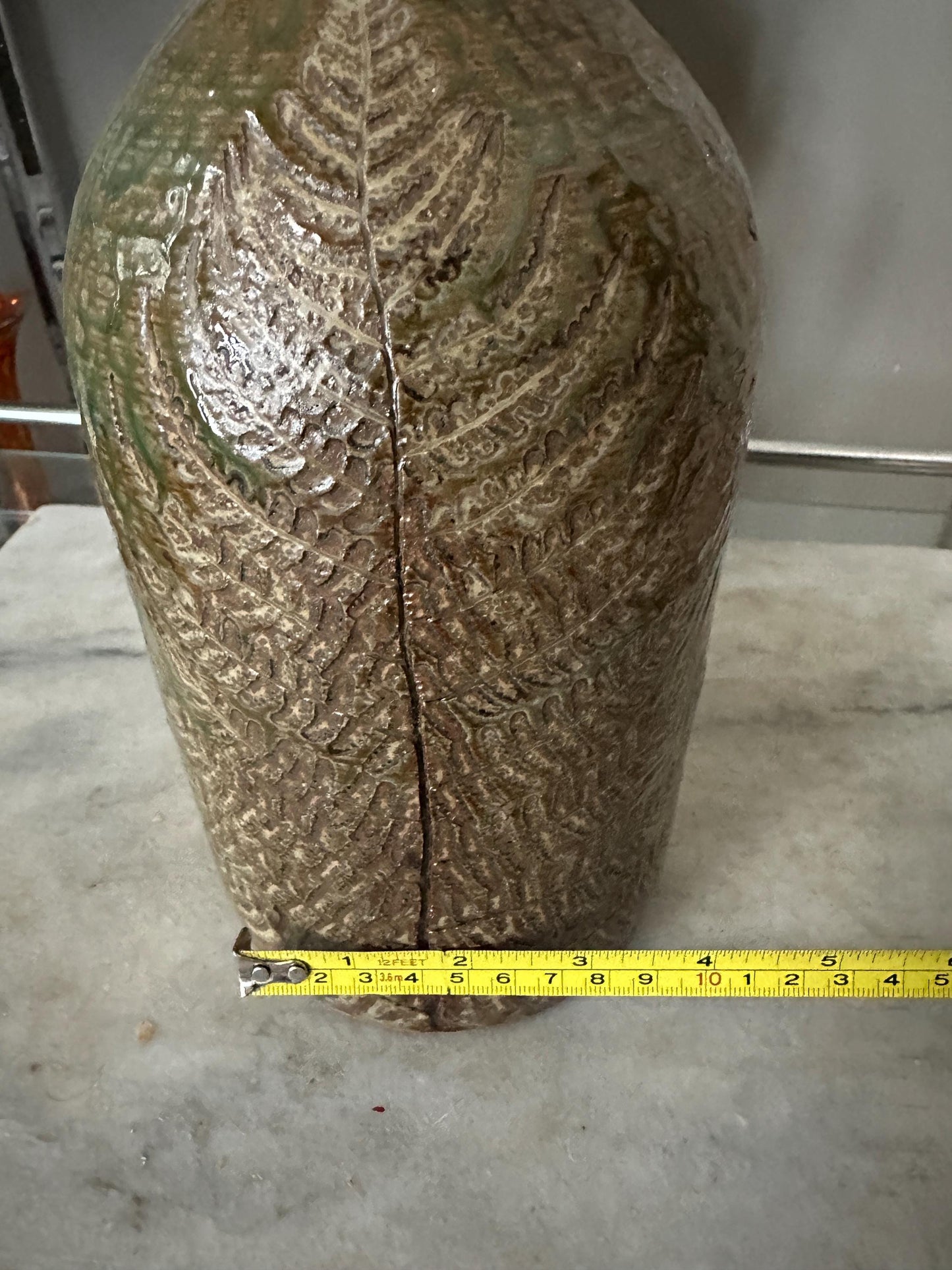 Hand-Thrown Studio Art Pottery Jug, Fern Motif, Signed & Dated