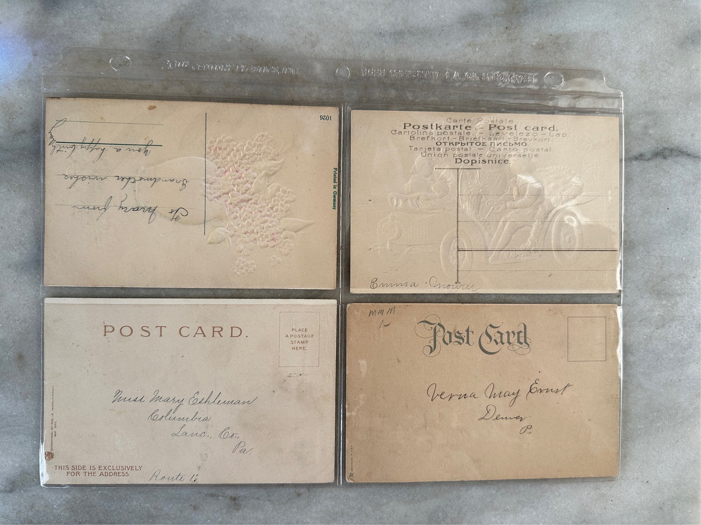 Antique 1910's Birthday / Greetings Embossed Postcards Lot 4 Flowers ~ Edwardian Era Printed in Germany Floral Landscape Post Cards