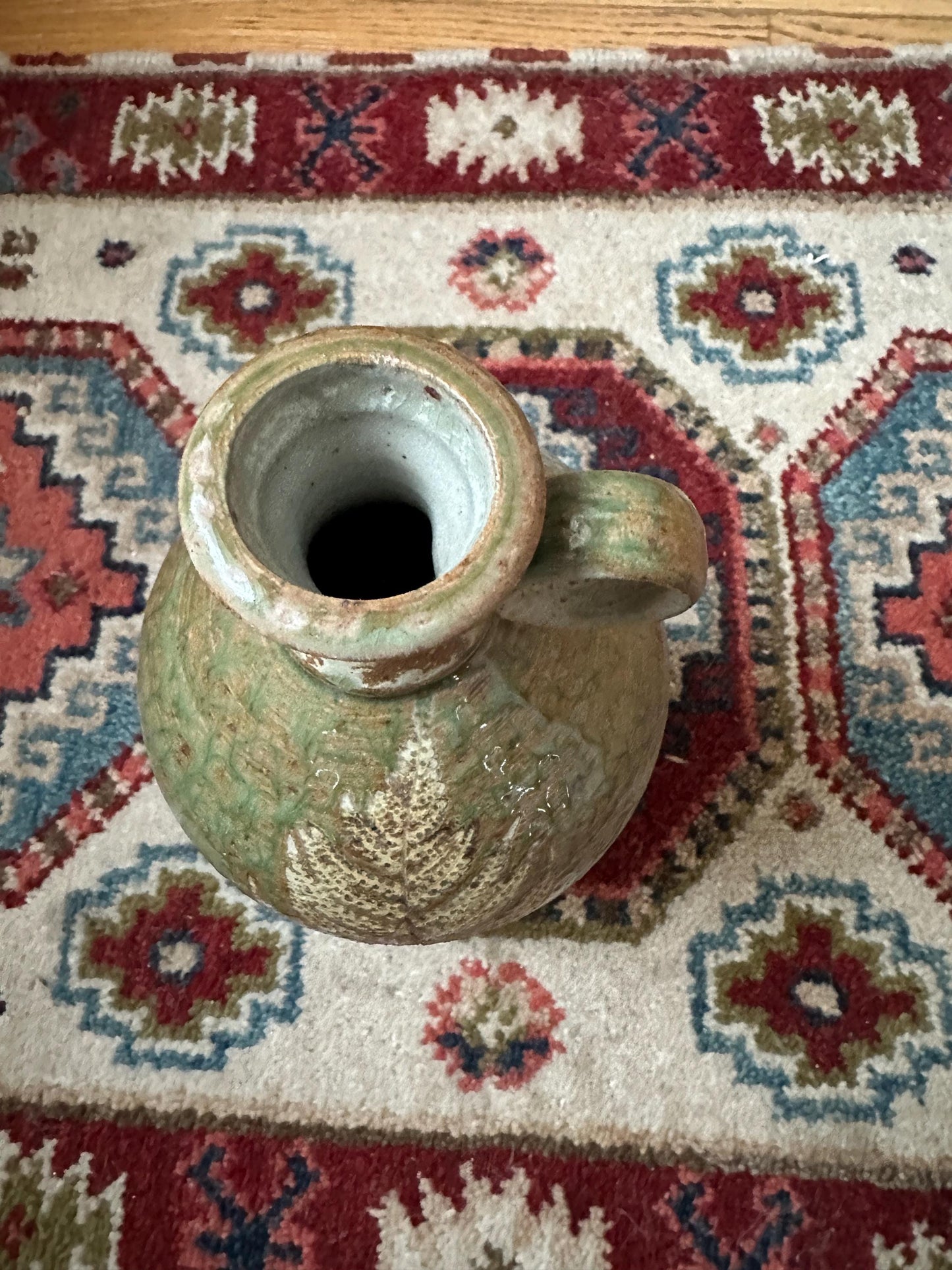 Hand-Thrown Studio Art Pottery Jug, Fern Motif, Signed & Dated