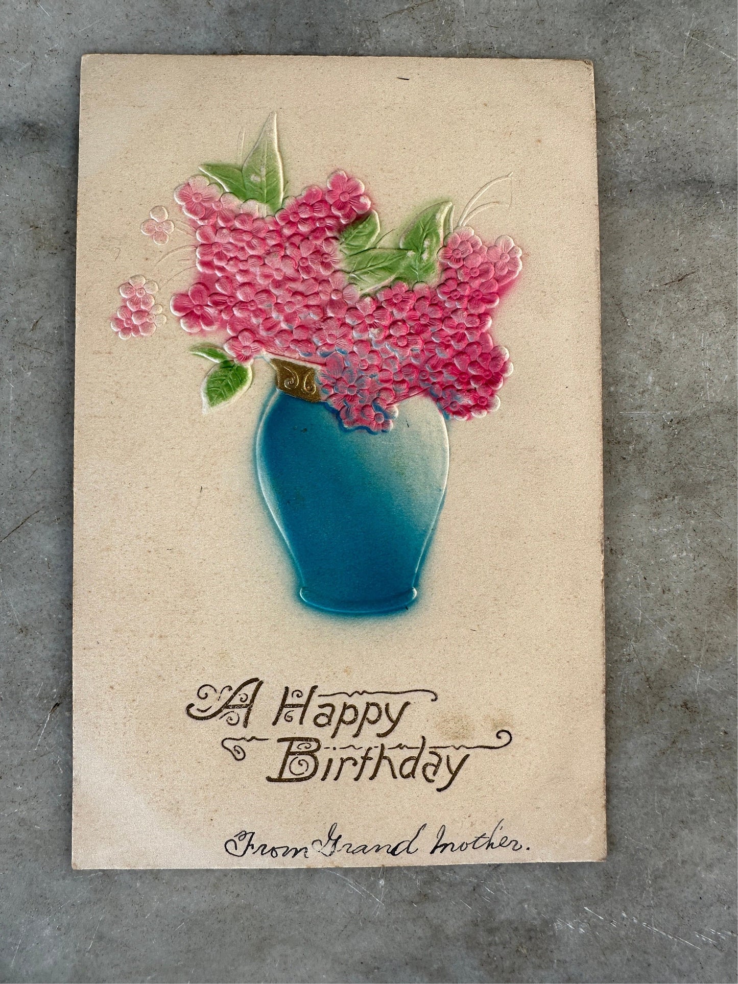 Antique 1910's Birthday / Greetings Embossed Postcards Lot 4 Flowers ~ Edwardian Era Printed in Germany Floral Landscape Post Cards