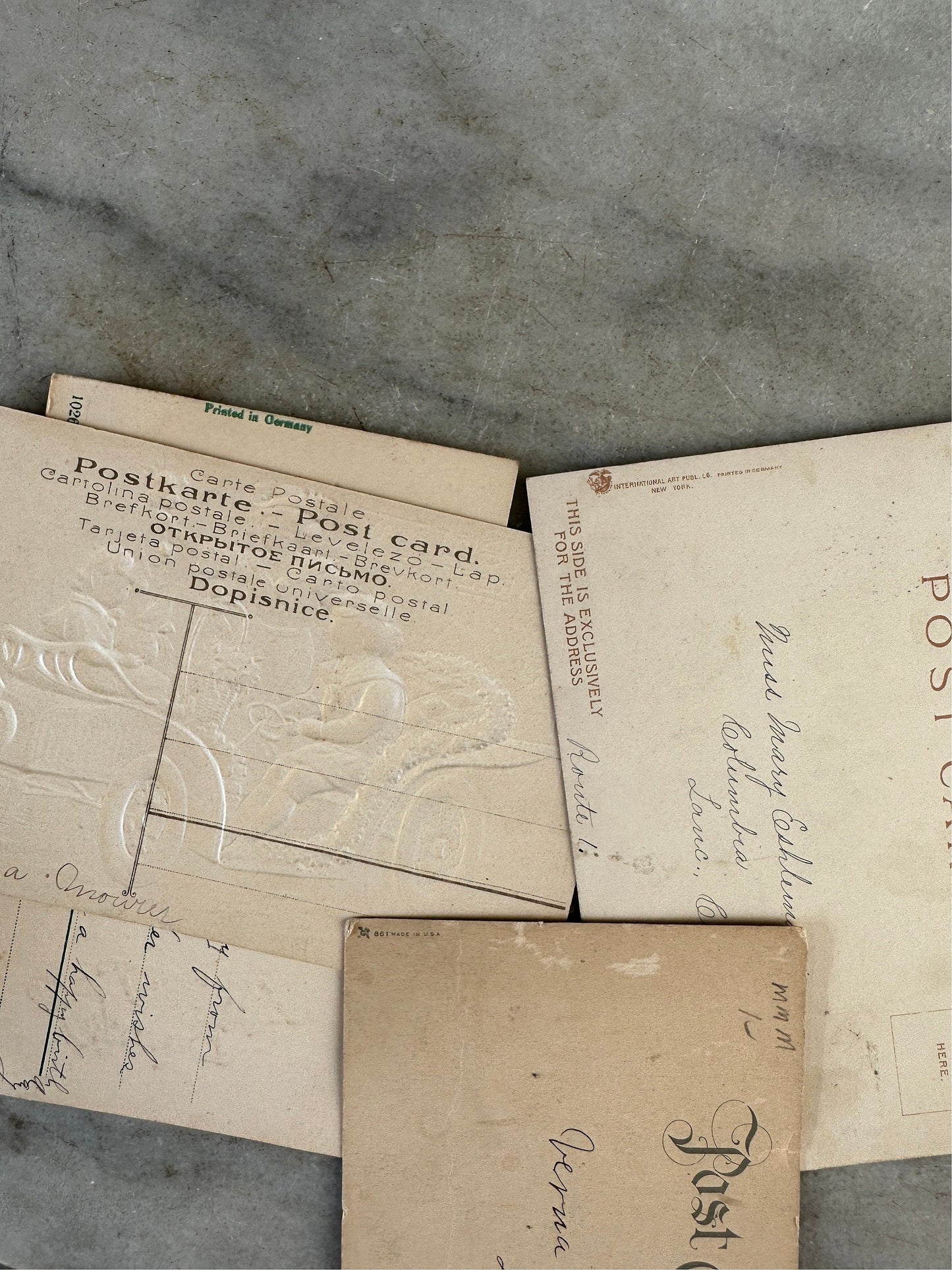 Antique 1910's Birthday / Greetings Embossed Postcards Lot 4 Flowers ~ Edwardian Era Printed in Germany Floral Landscape Post Cards