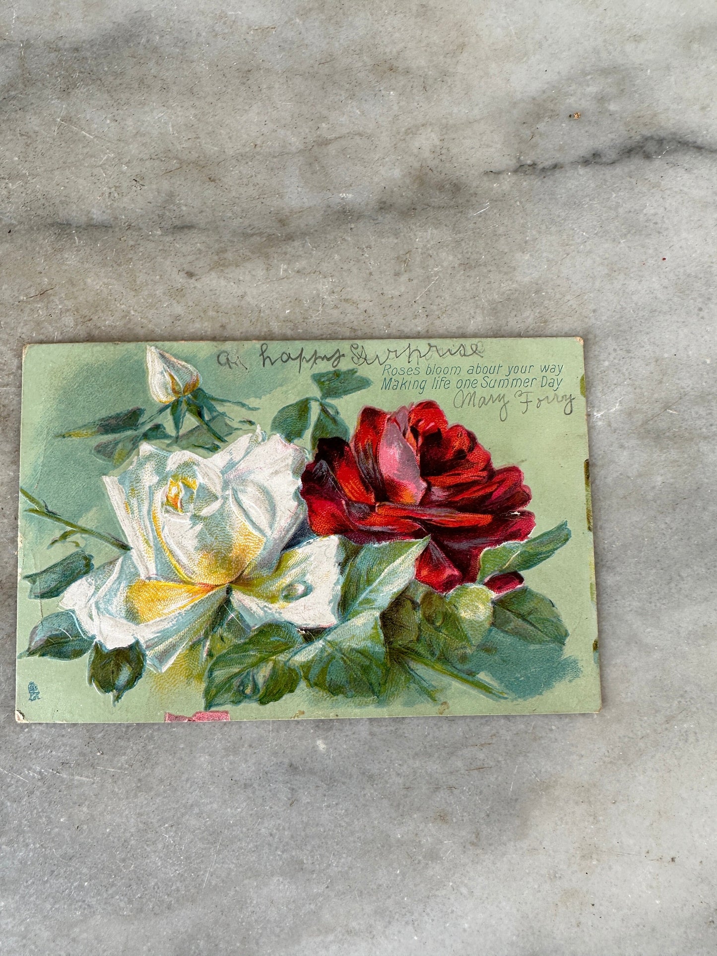 Antique 1910's Birthday / Greetings Embossed Postcards Lot 4 Flowers ~ Edwardian Era Printed in Germany Floral Landscape Post Cards