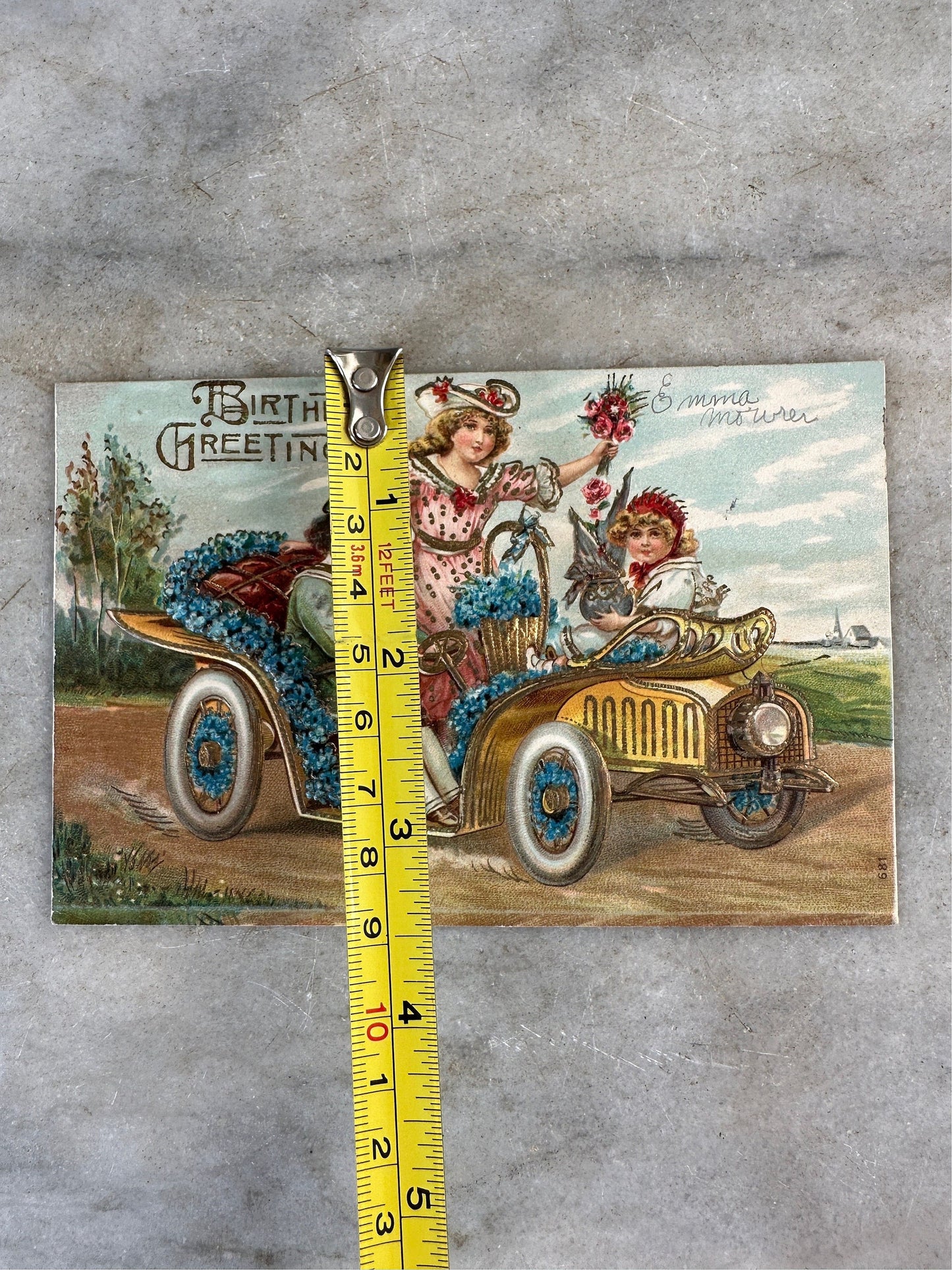 Antique 1910's Birthday / Greetings Embossed Postcards Lot 4 Flowers ~ Edwardian Era Printed in Germany Floral Landscape Post Cards