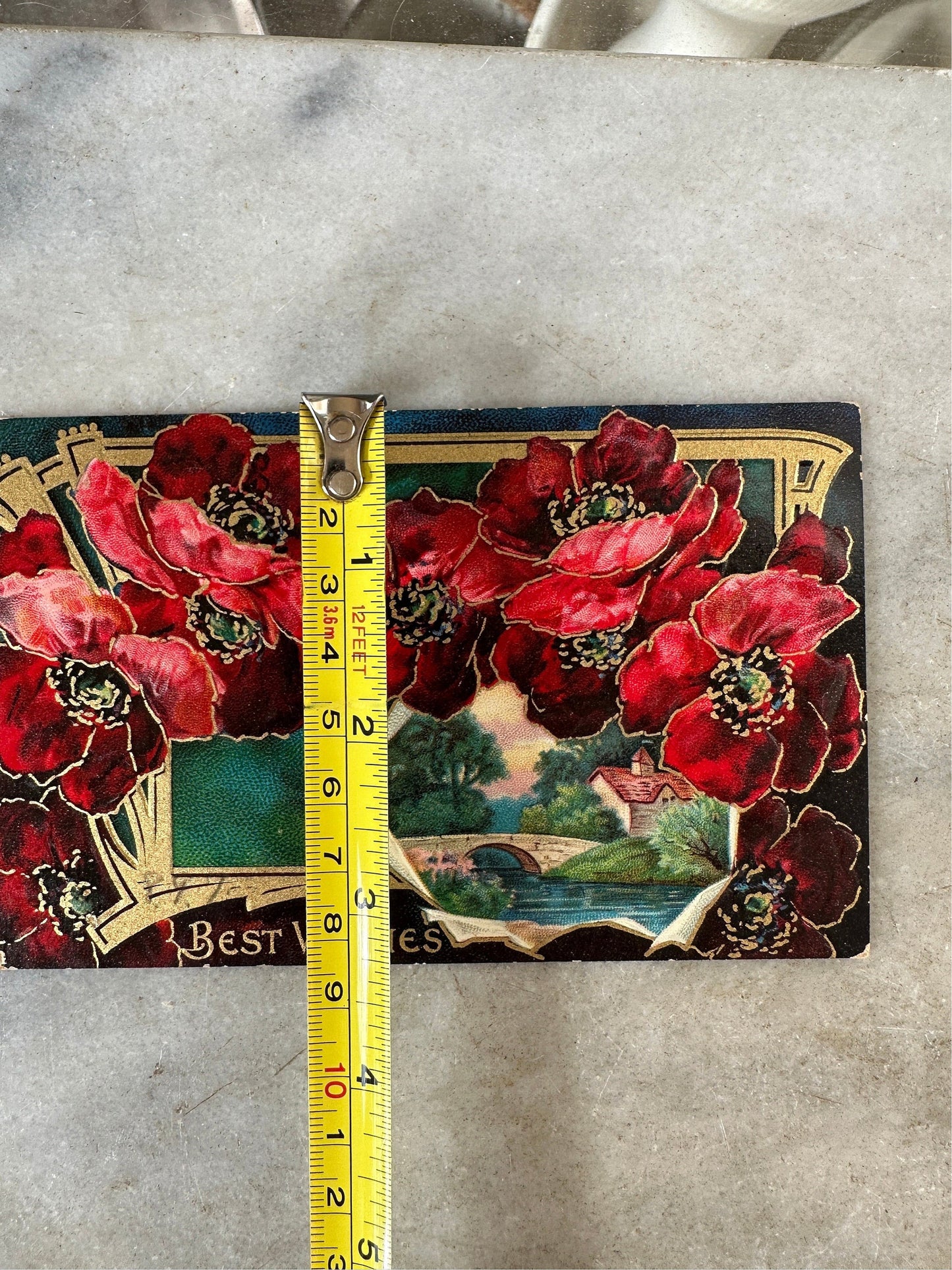 Antique 1910's Birthday / Greetings Embossed Postcards Lot 4 Flowers ~ Edwardian Era Printed in Germany Floral Landscape Post Cards