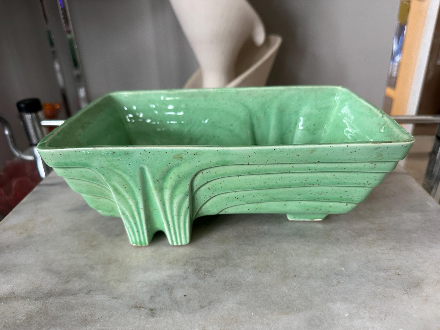 Vintage 1950s Cookson Pottery Art Deco planter in mint green CP 1263 USA