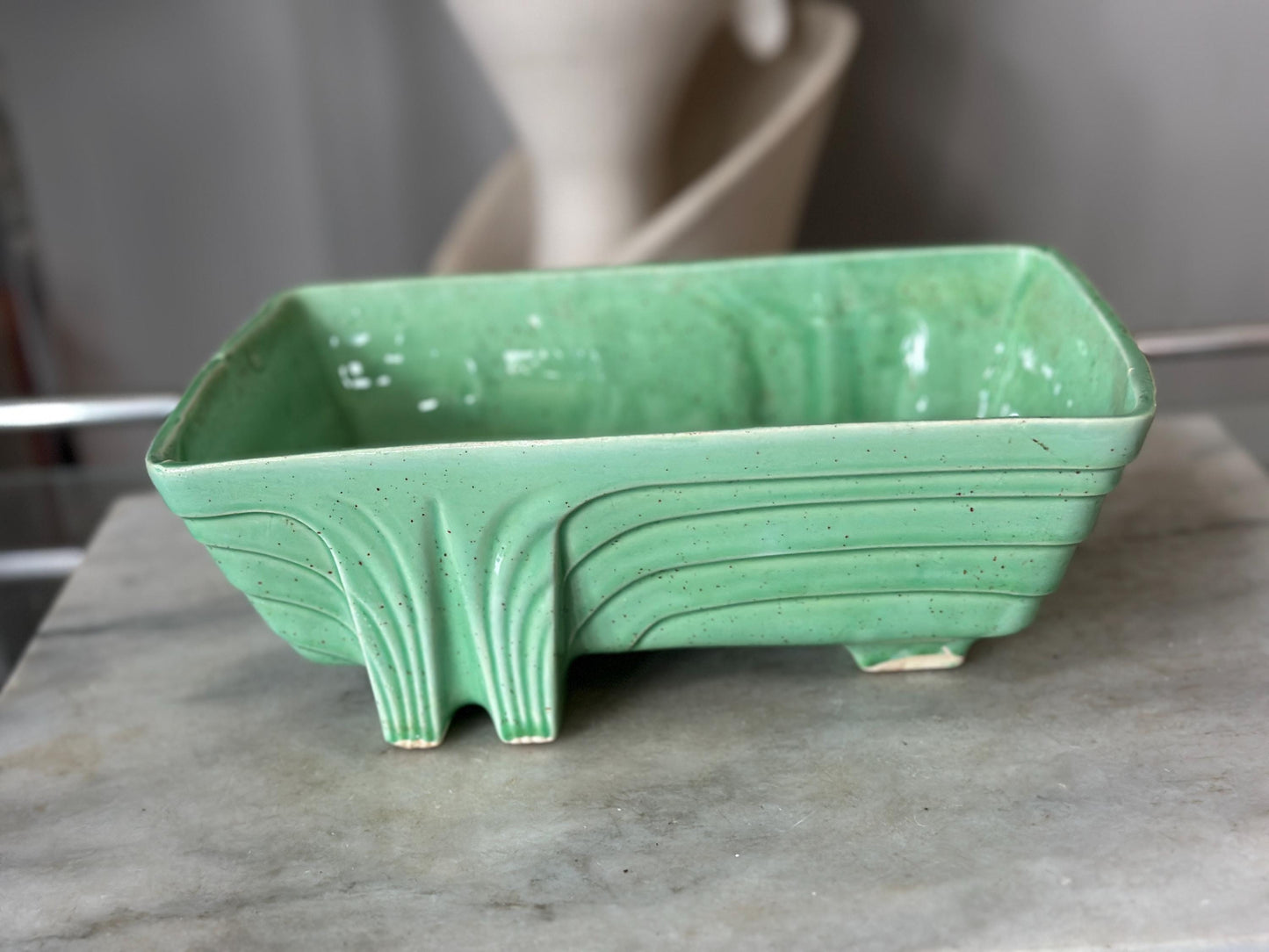 Vintage 1950s Cookson Pottery Art Deco planter in mint green CP 1263 USA