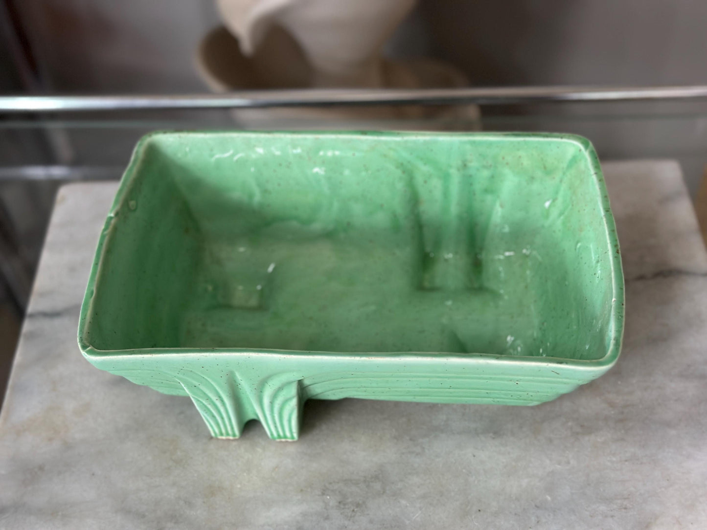 Vintage 1950s Cookson Pottery Art Deco planter in mint green CP 1263 USA
