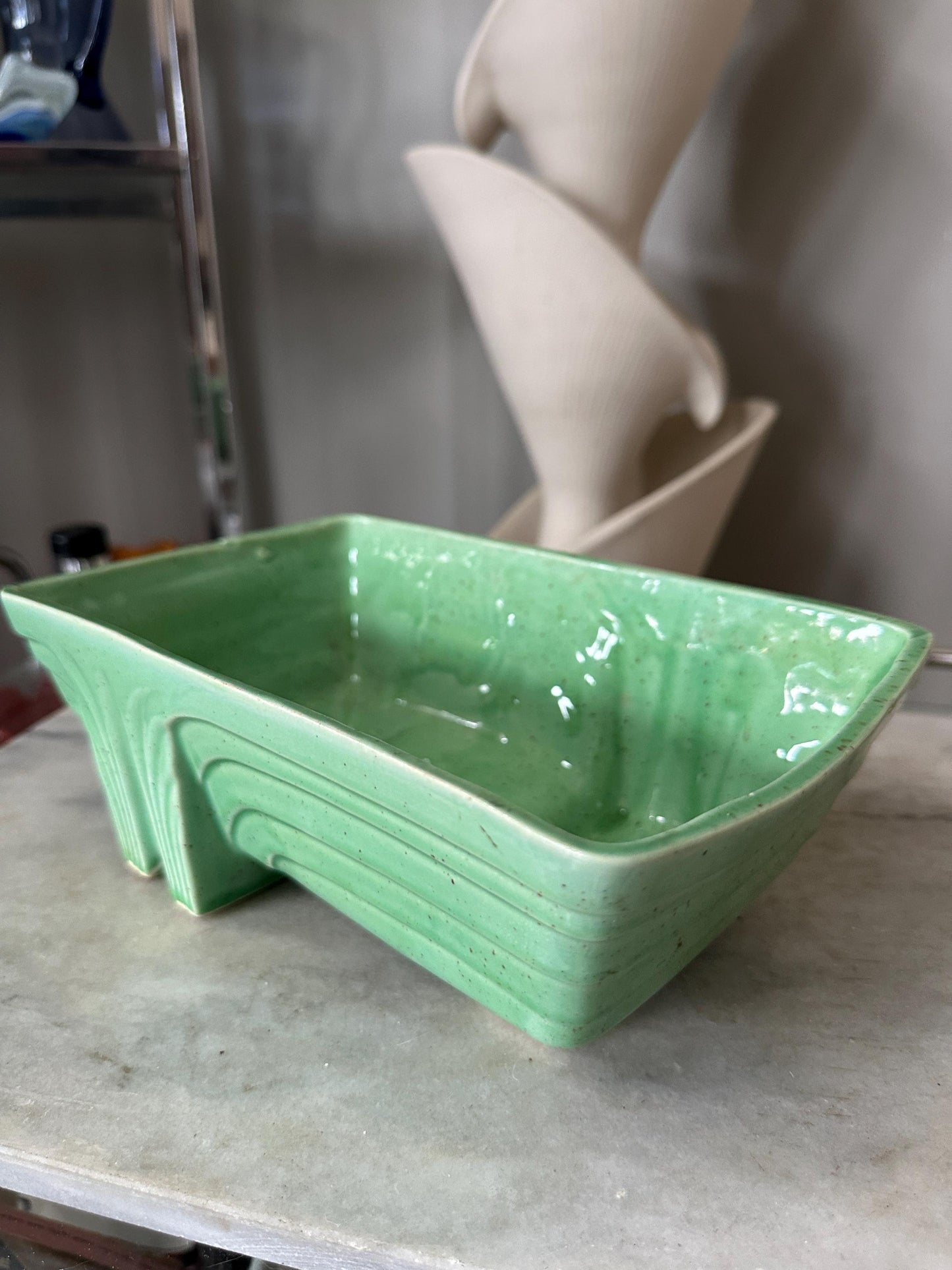 Vintage 1950s Cookson Pottery Art Deco planter in mint green CP 1263 USA