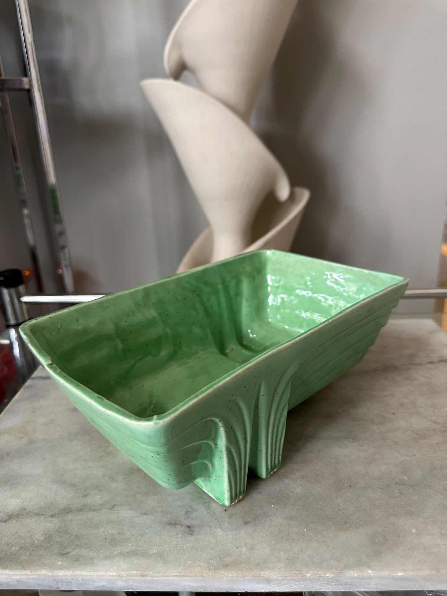 Vintage 1950s Cookson Pottery Art Deco planter in mint green CP 1263 USA