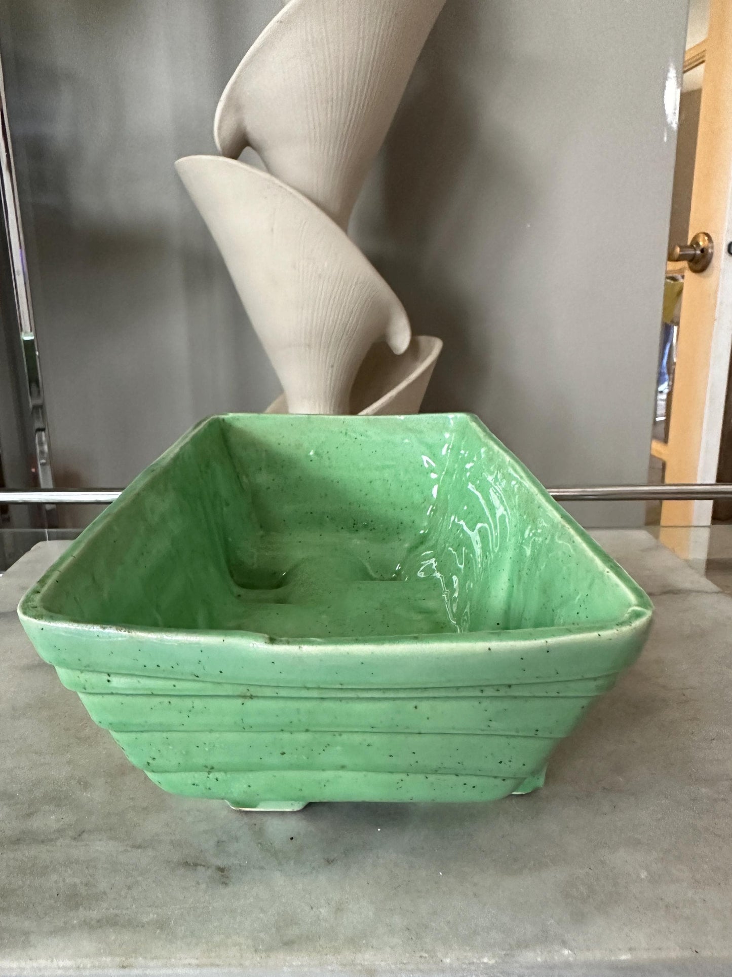 Vintage 1950s Cookson Pottery Art Deco planter in mint green CP 1263 USA