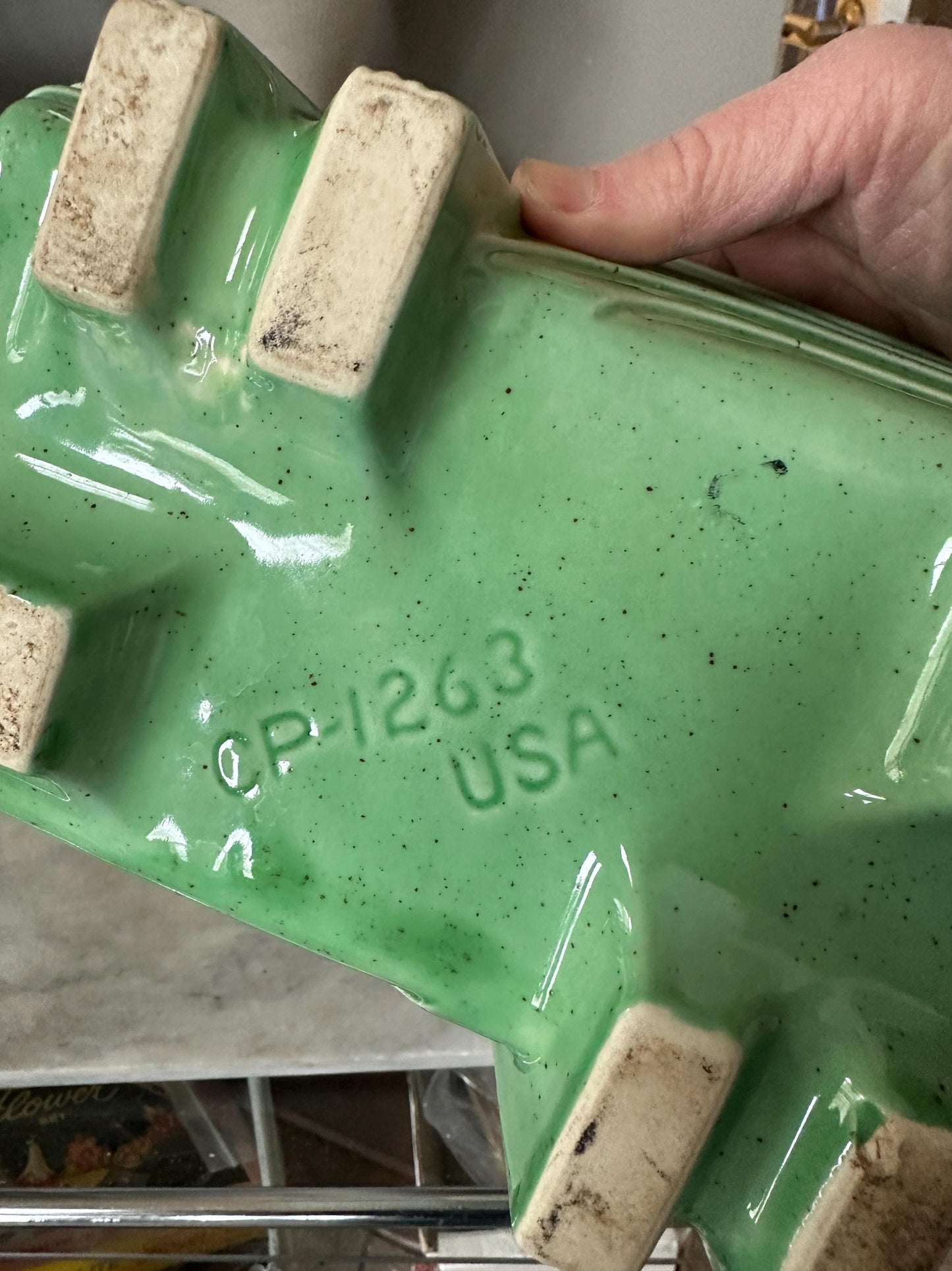 Vintage 1950s Cookson Pottery Art Deco planter in mint green CP 1263 USA