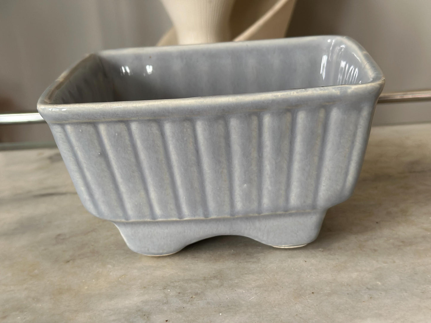Vintage Hull USA 718 Rectangle Planter | 7.5”  Ribbed Gray Mid-Century Ceramic | USA Pottery