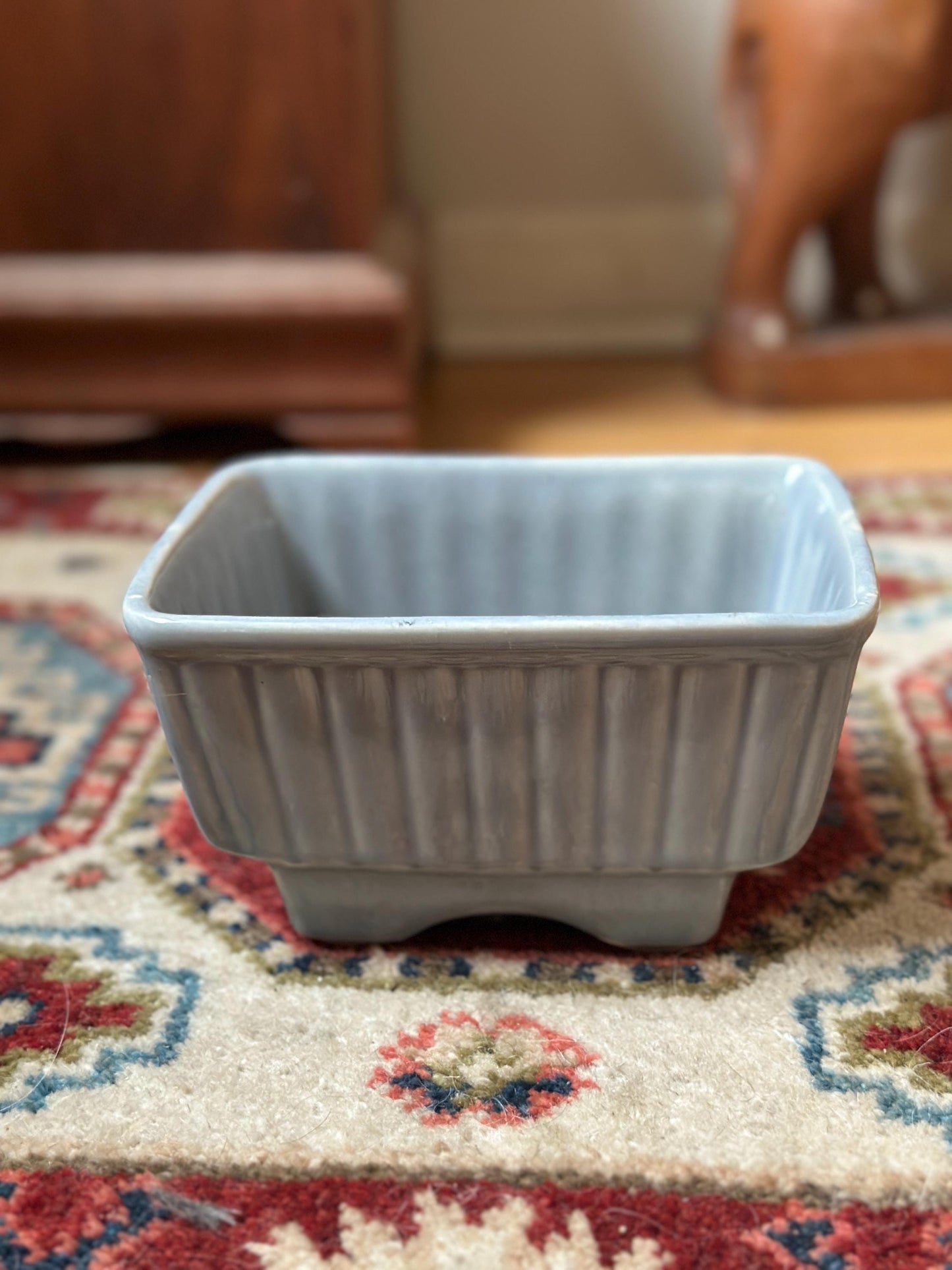 Vintage Hull USA 718 Rectangle Planter | 7.5”  Ribbed Gray Mid-Century Ceramic | USA Pottery