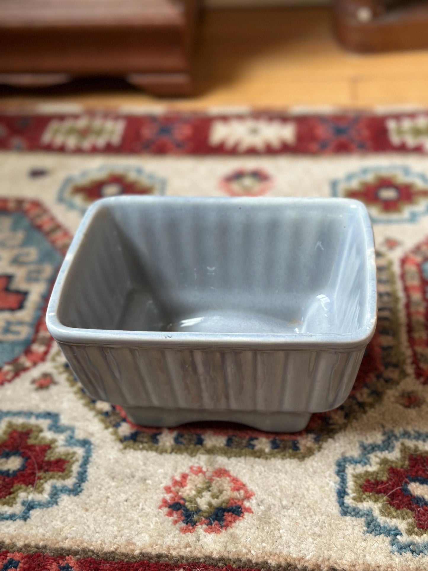 Vintage Hull USA 718 Rectangle Planter | 7.5”  Ribbed Gray Mid-Century Ceramic | USA Pottery