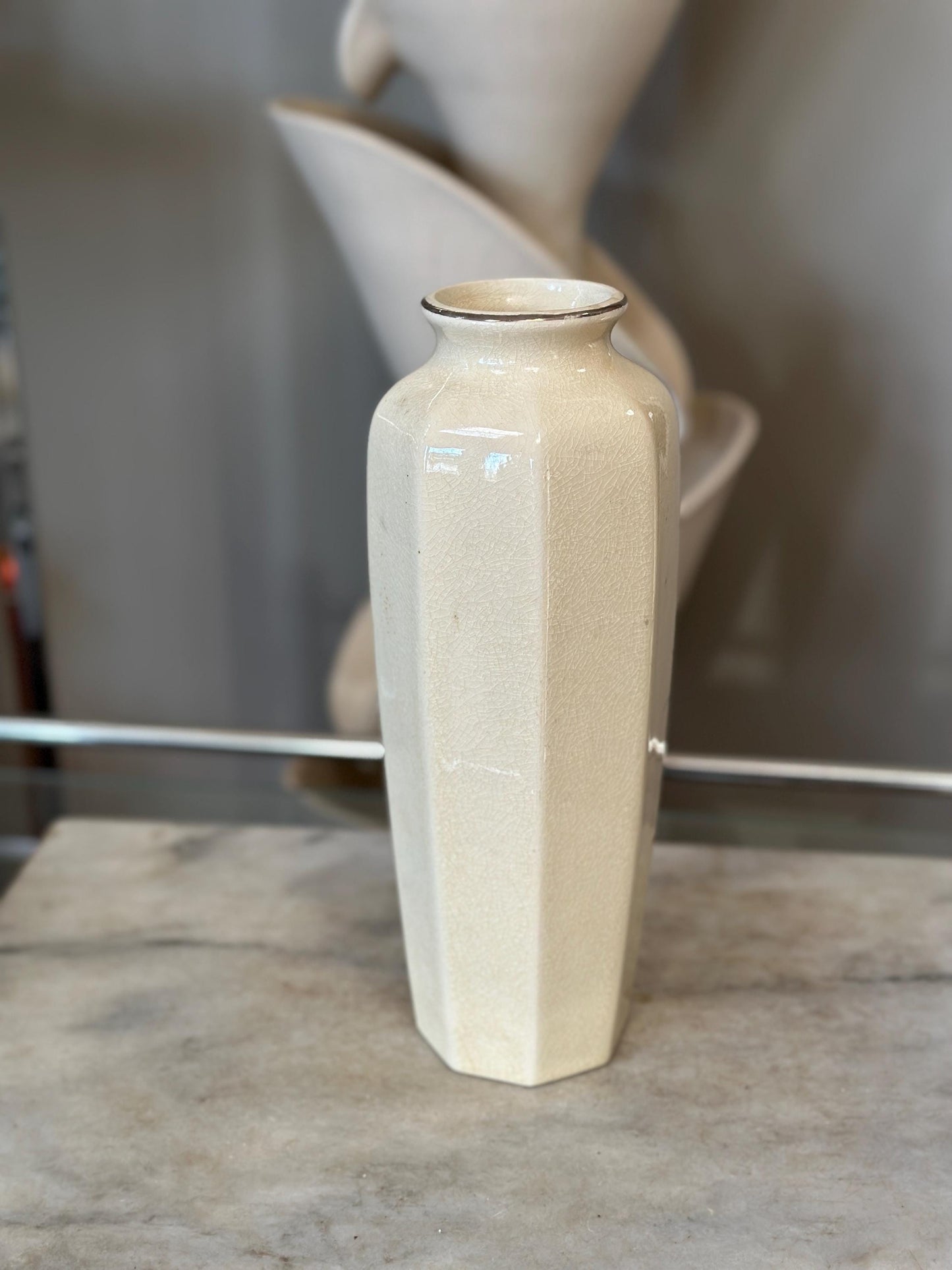 Octagon Shaped Japanese Floral Vase Vintage Flower Oriental Vase