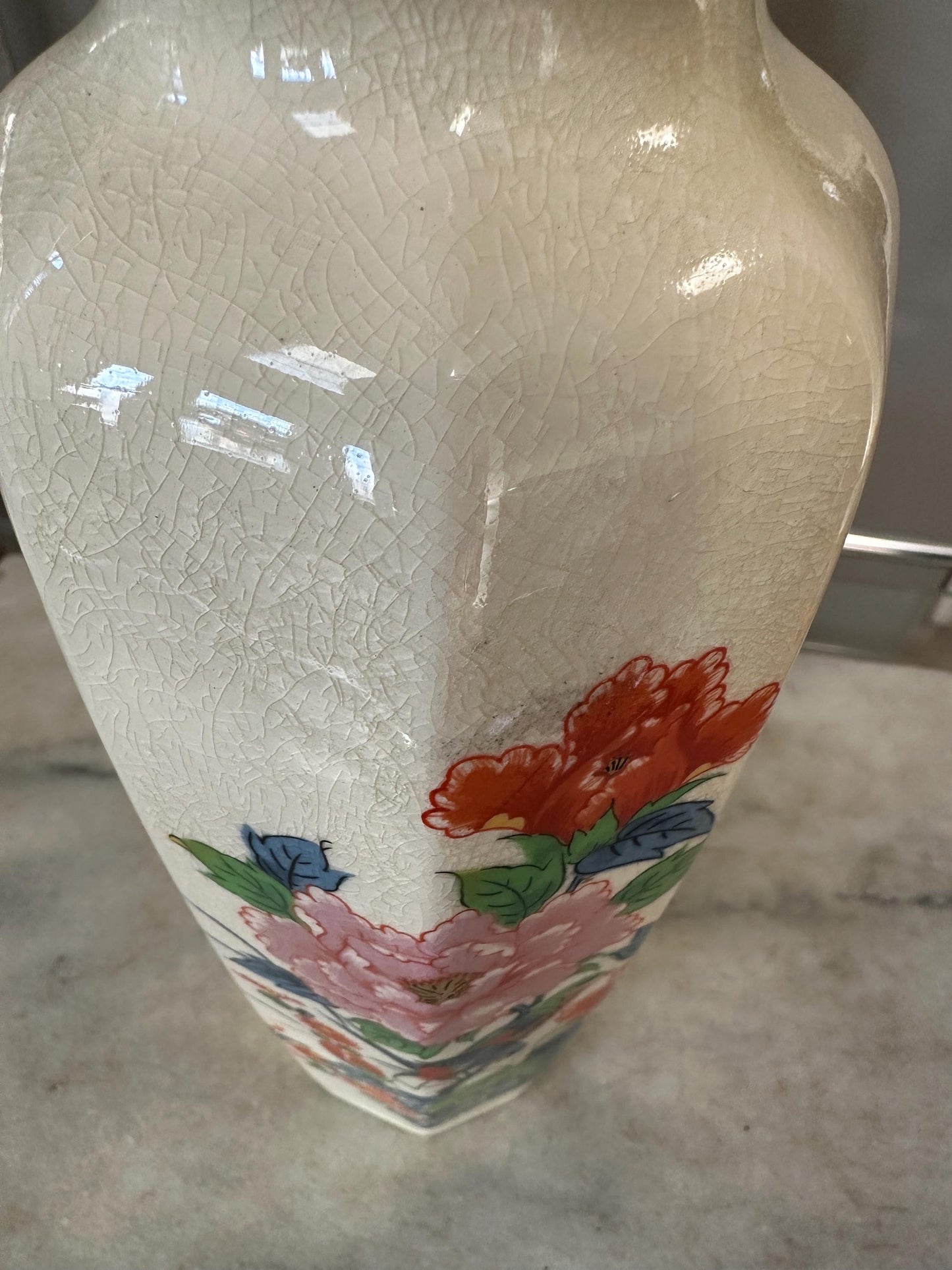 Octagon Shaped Japanese Floral Vase Vintage Flower Oriental Vase