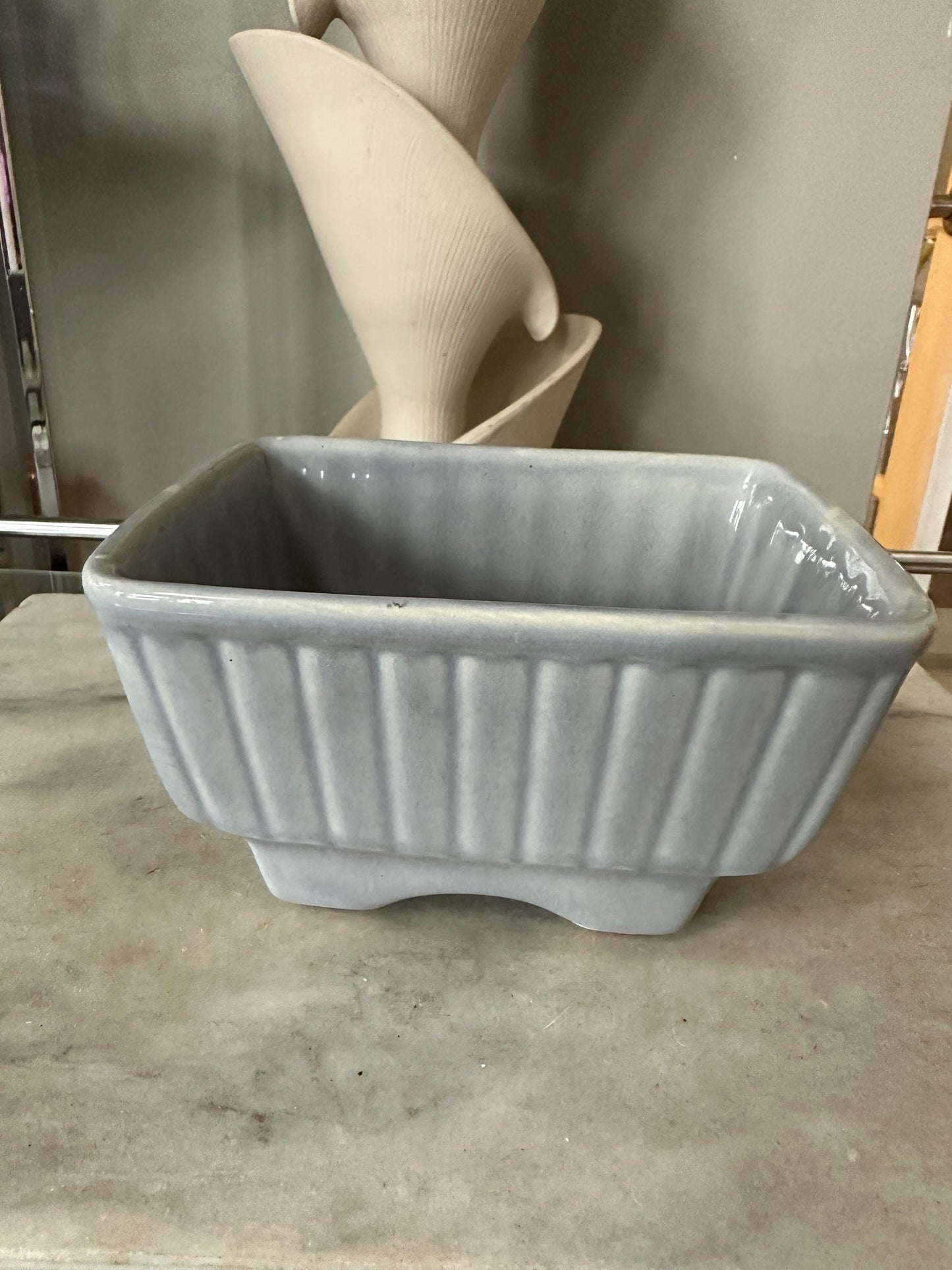 Vintage Hull USA 718 Rectangle Planter | 7.5”  Ribbed Gray Mid-Century Ceramic | USA Pottery