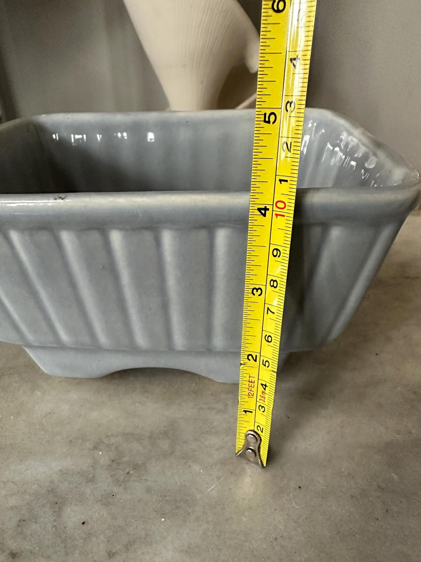 Vintage Hull USA 718 Rectangle Planter | 7.5”  Ribbed Gray Mid-Century Ceramic | USA Pottery