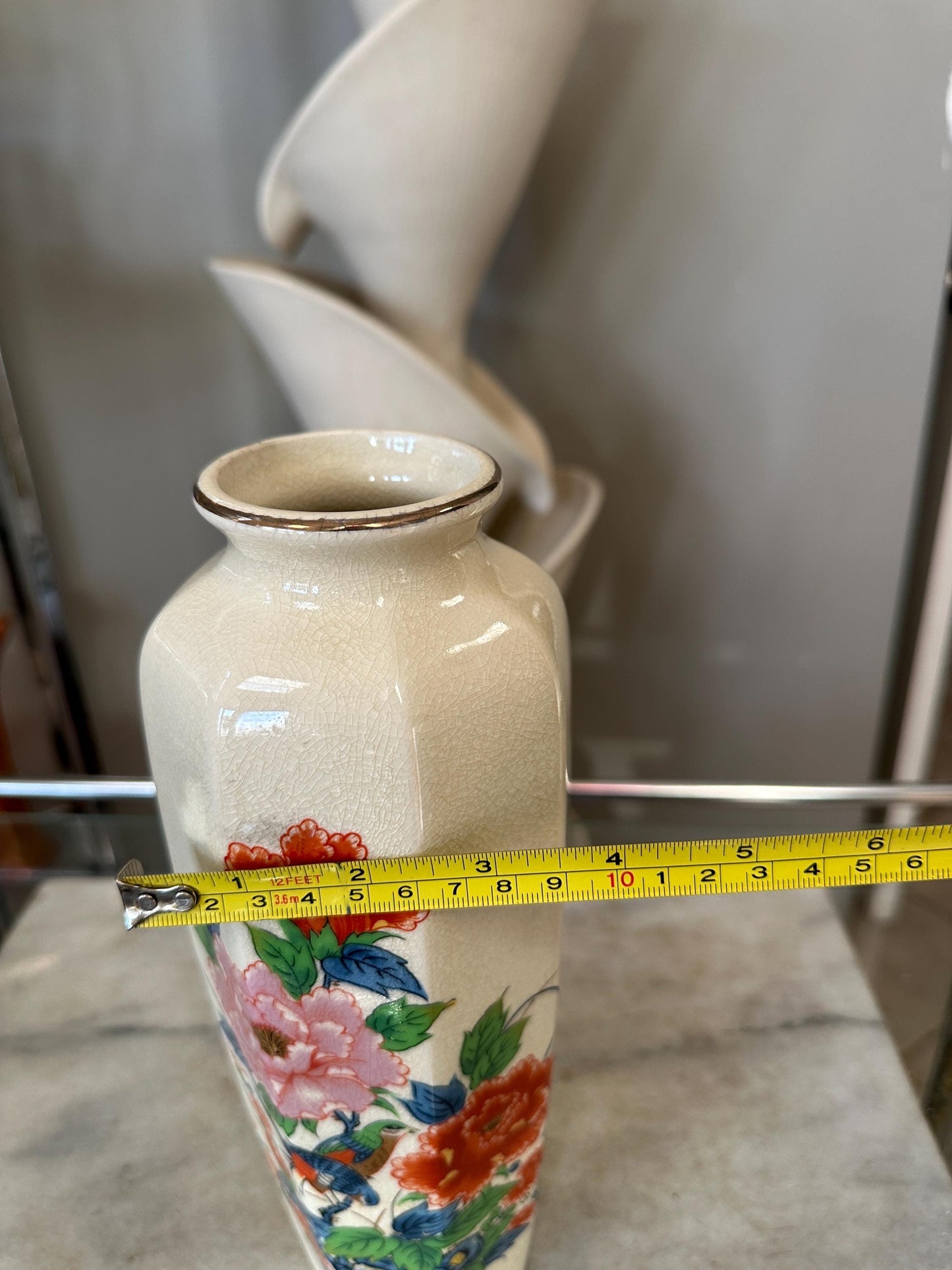 Octagon Shaped Japanese Floral Vase Vintage Flower Oriental Vase