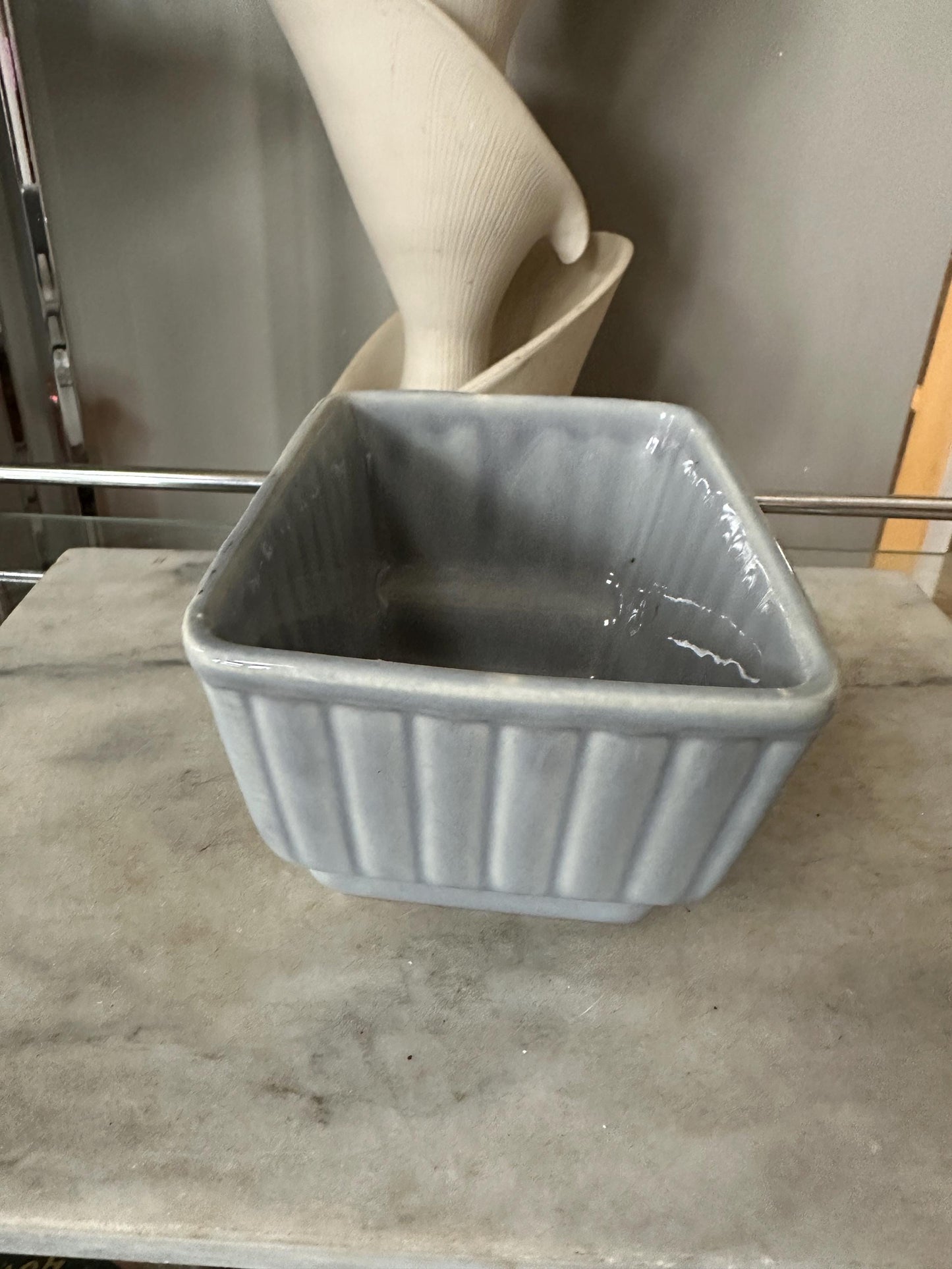 Vintage Hull USA 718 Rectangle Planter | 7.5”  Ribbed Gray Mid-Century Ceramic | USA Pottery