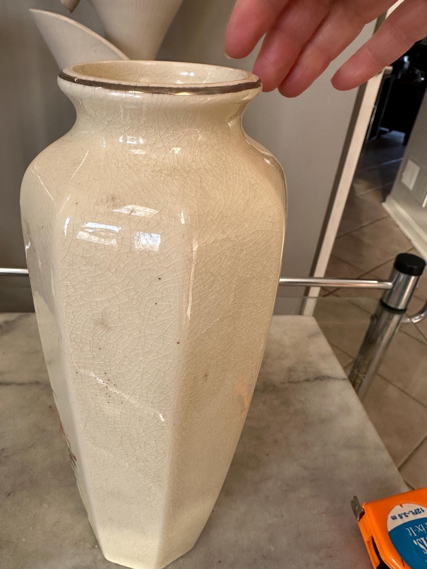 Octagon Shaped Japanese Floral Vase Vintage Flower Oriental Vase