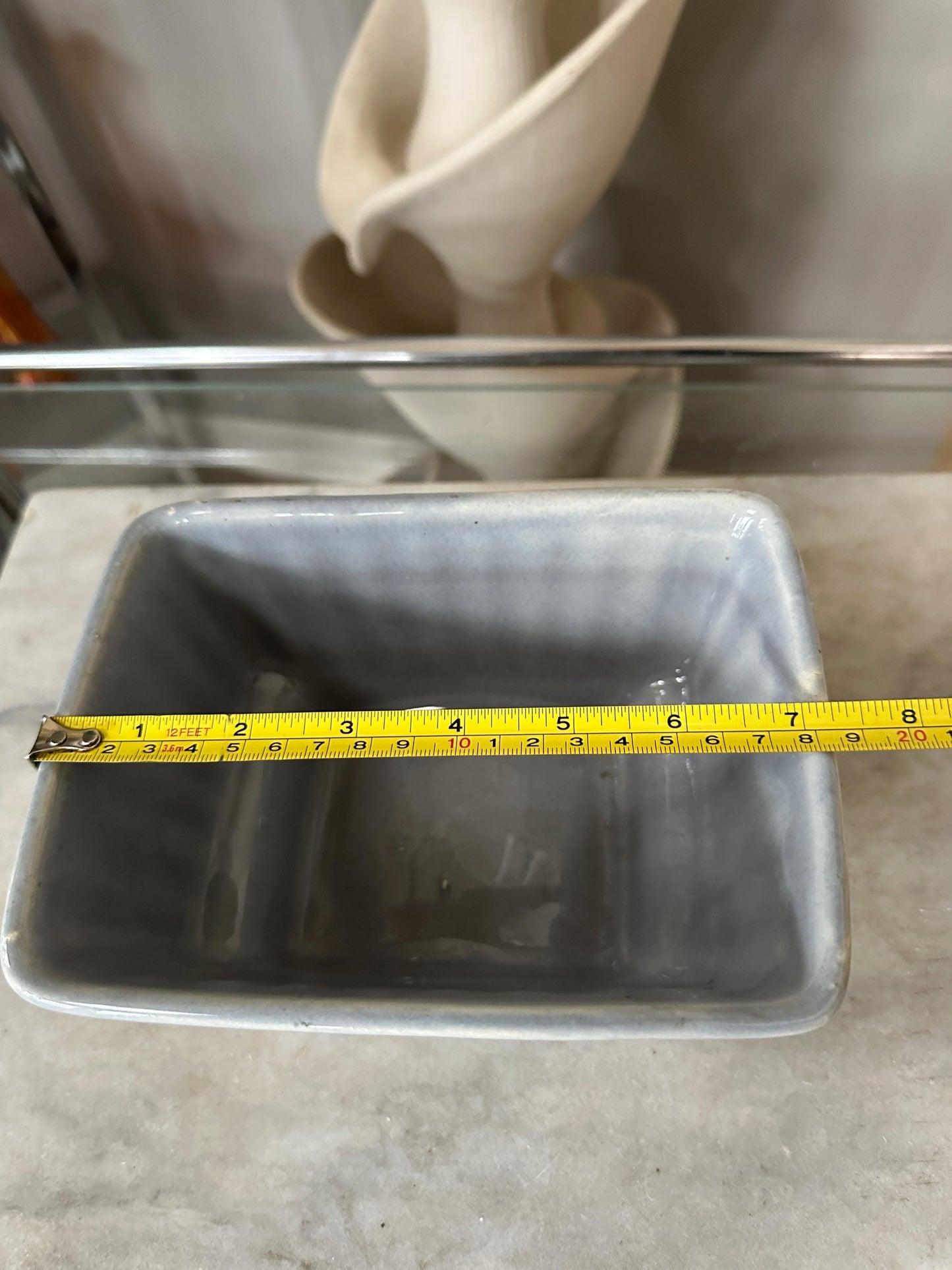 Vintage Hull USA 718 Rectangle Planter | 7.5”  Ribbed Gray Mid-Century Ceramic | USA Pottery