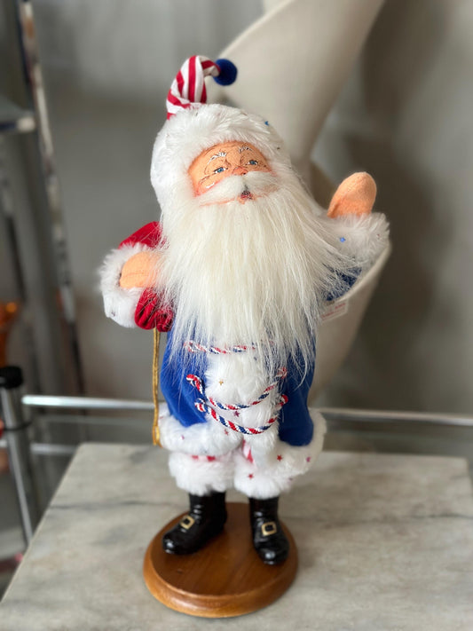 Vintage Patriotic Uncle Sam Anna Lee Doll – 18” with Wooden Stand