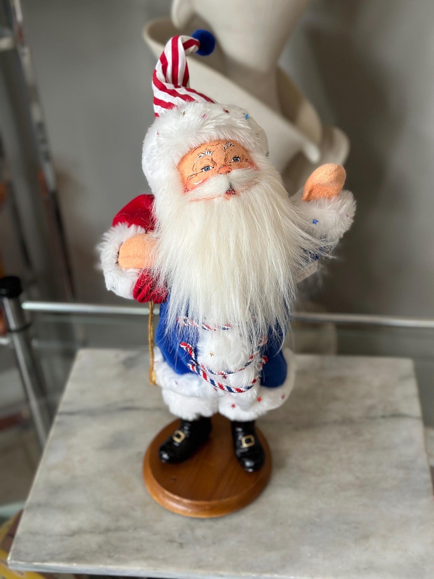 Vintage Patriotic Uncle Sam Anna Lee Doll – 18” with Wooden Stand