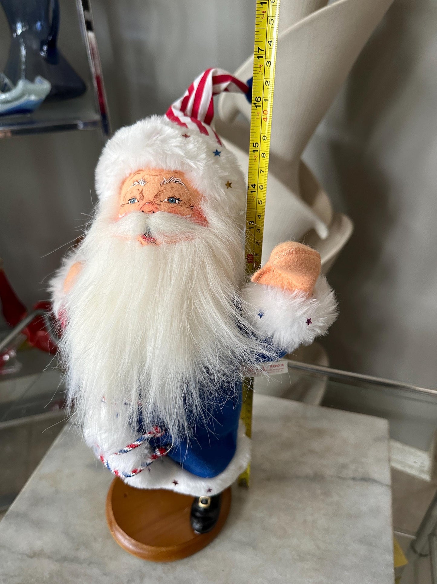Vintage Patriotic Uncle Sam Anna Lee Doll – 18” with Wooden Stand