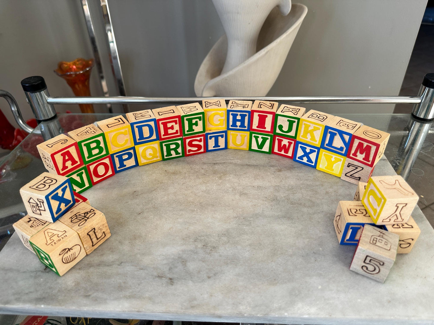 Vintage Wood 1 Inch Letter Blocks (Set of 34) in Vintage Space School Box