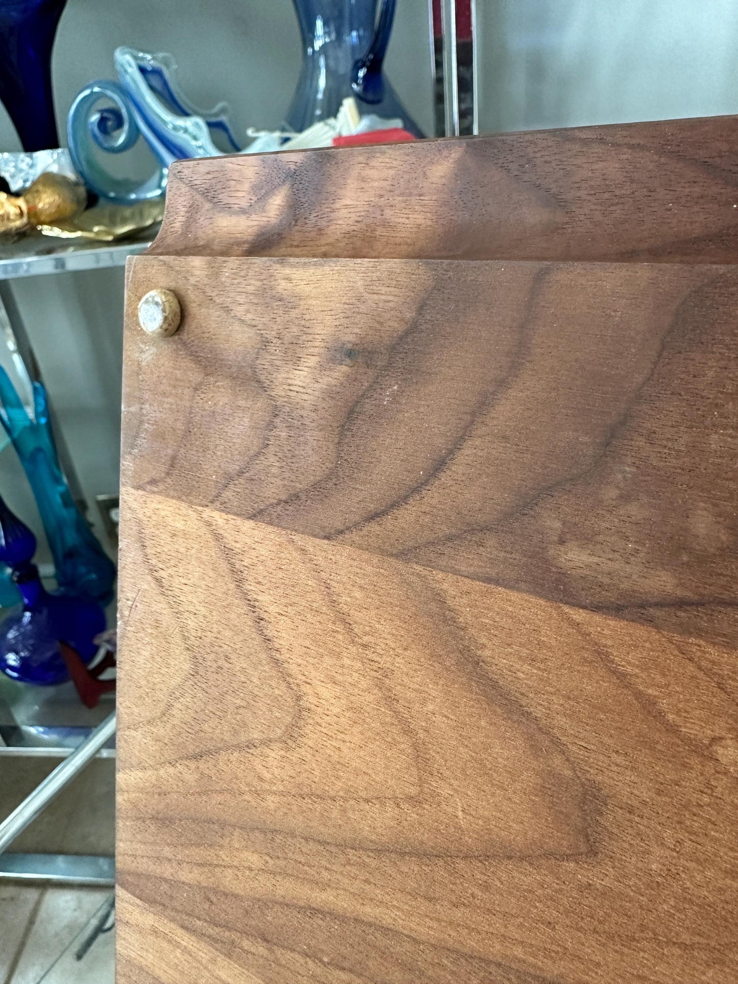 Vintage Midcentury Modern Ernest Sohn Walnut & Ceramic Cheese Board Serving Tray