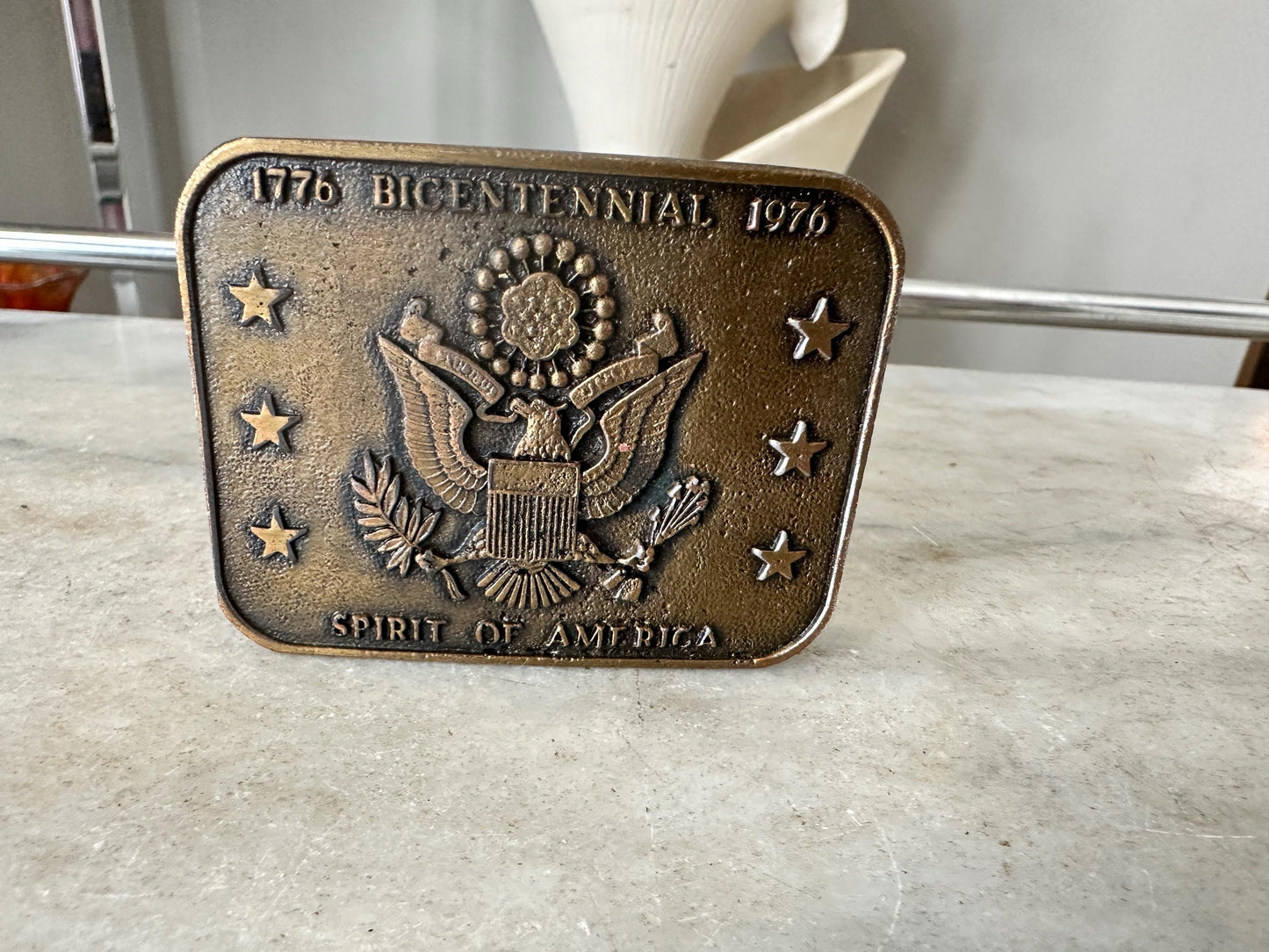 Vintage Belt Buckle, Solid Brass, Eagle Spirit Of America