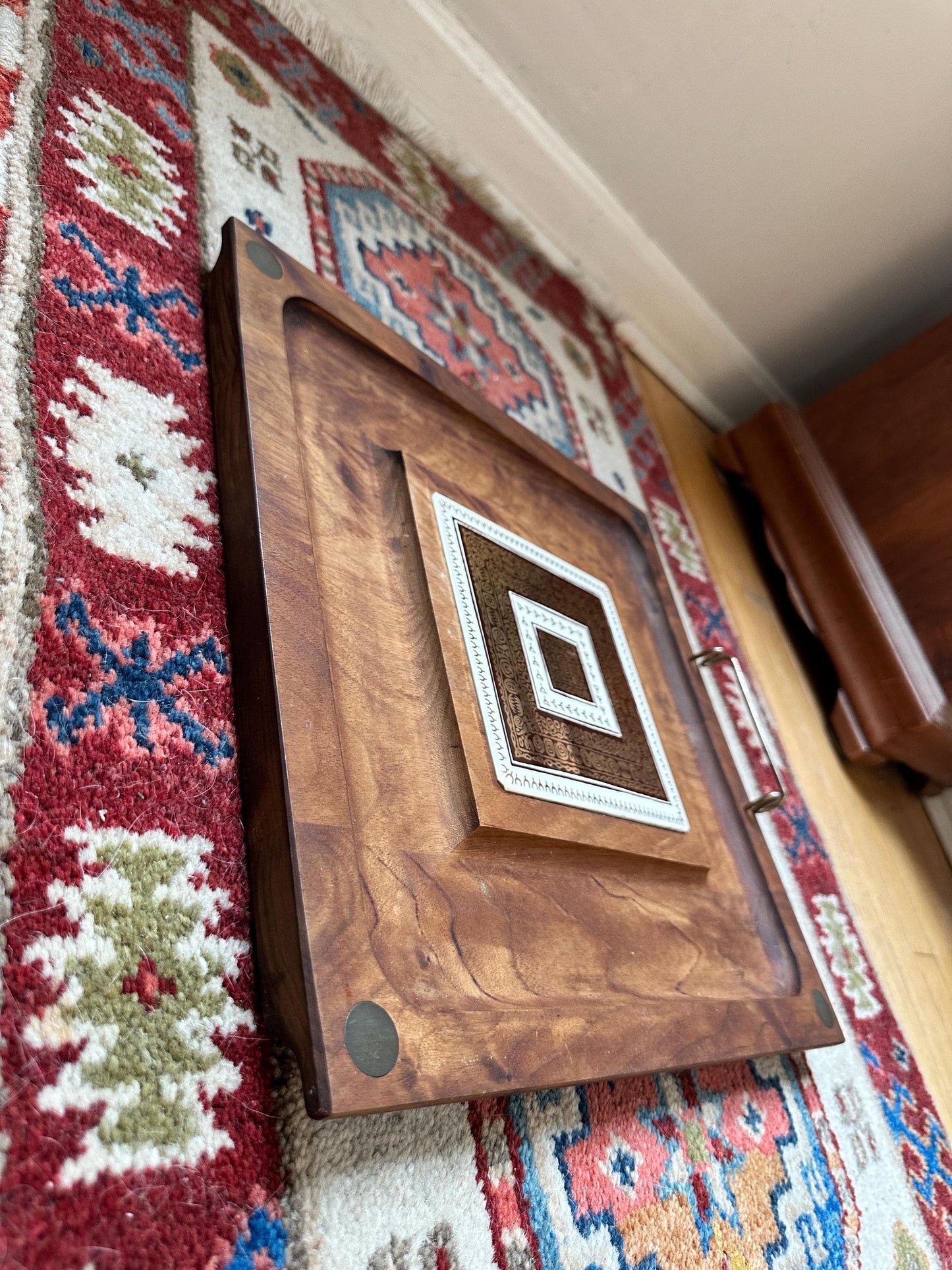 Vintage Midcentury Modern Ernest Sohn Walnut & Ceramic Cheese Board Serving Tray