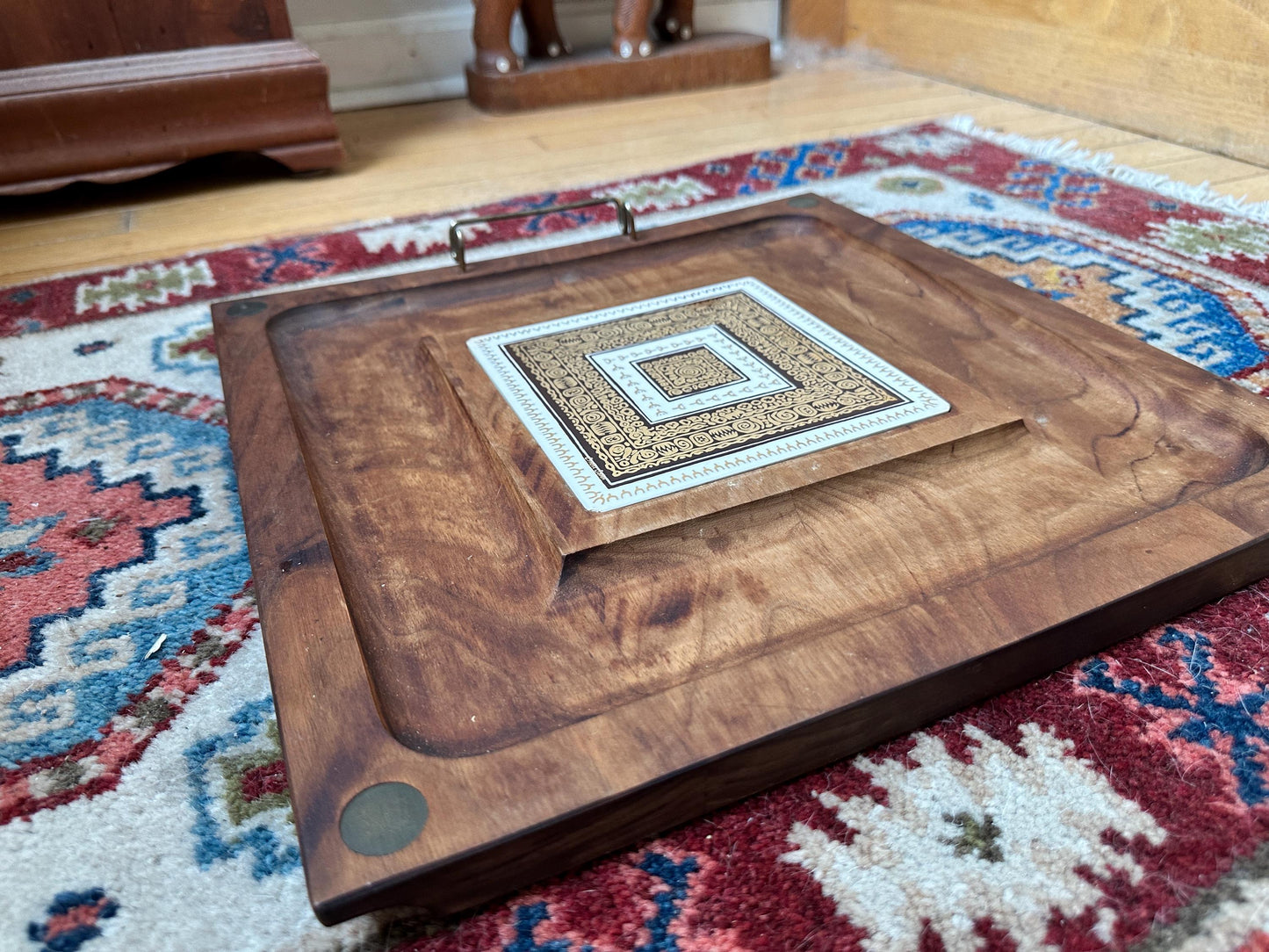 Vintage Midcentury Modern Ernest Sohn Walnut & Ceramic Cheese Board Serving Tray
