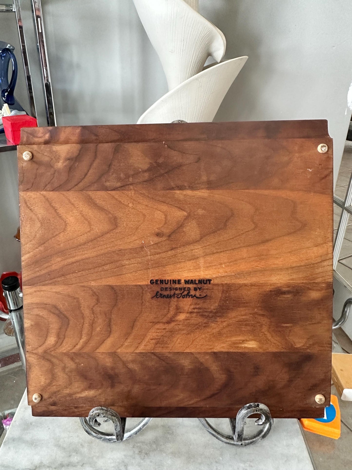 Vintage Midcentury Modern Ernest Sohn Walnut & Ceramic Cheese Board Serving Tray