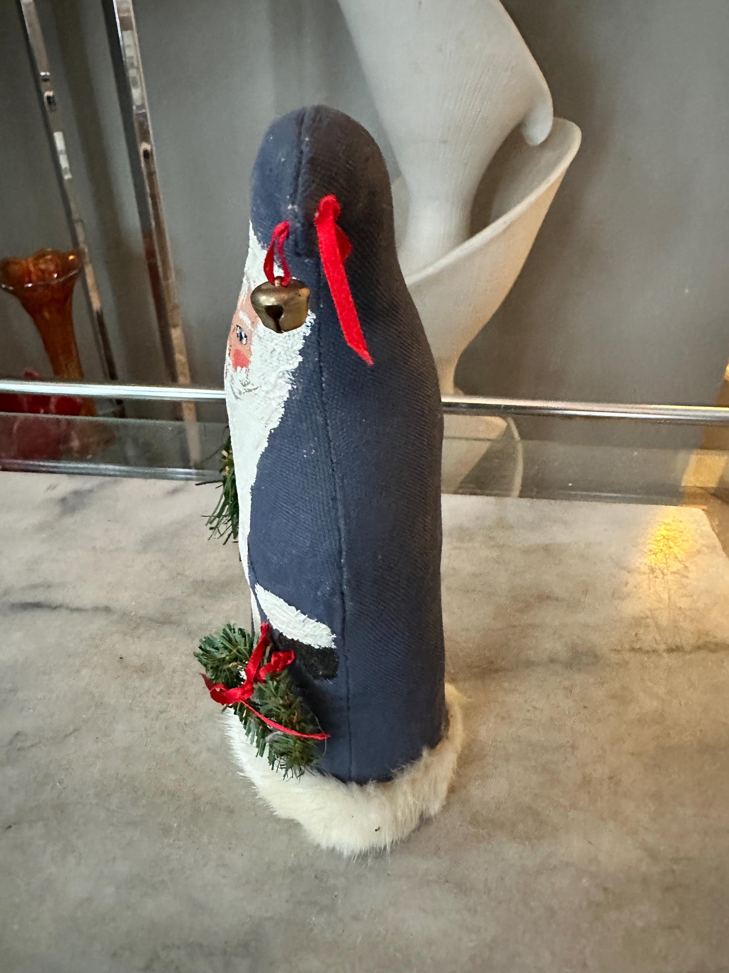 Hand Painted Fabric Santa Figurine – 9” Blue Christmas Decor