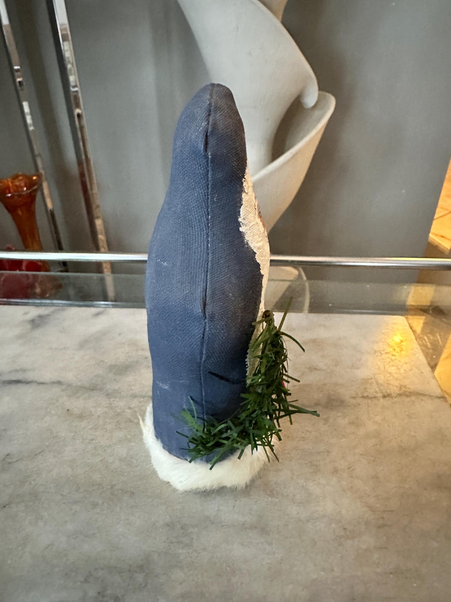 Hand Painted Fabric Santa Figurine – 9” Blue Christmas Decor